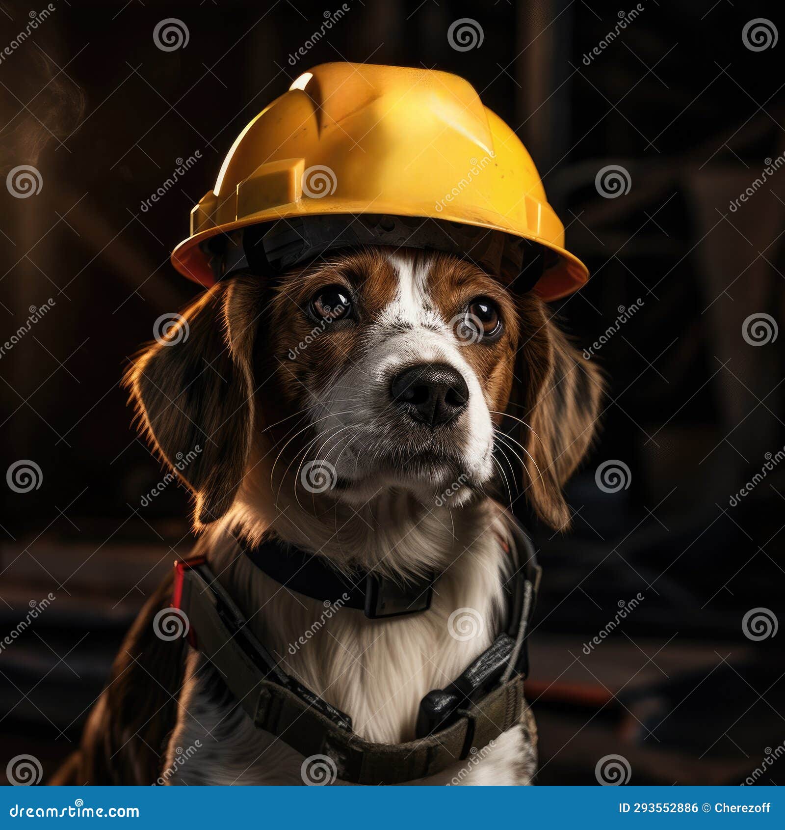 Dog in a Construction Helmet Stock Photo Image of cute, work 293552886