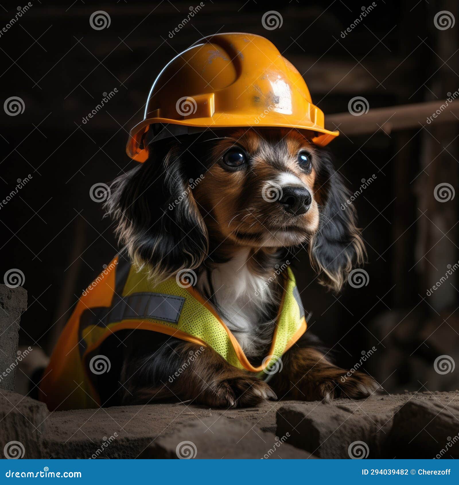 Dog in a Construction Helmet Stock Photo Image of safety, labor