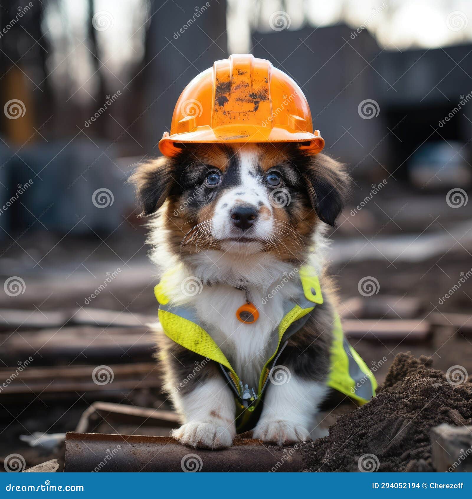 Dog in a Construction Helmet Stock Photo Image of security, nature