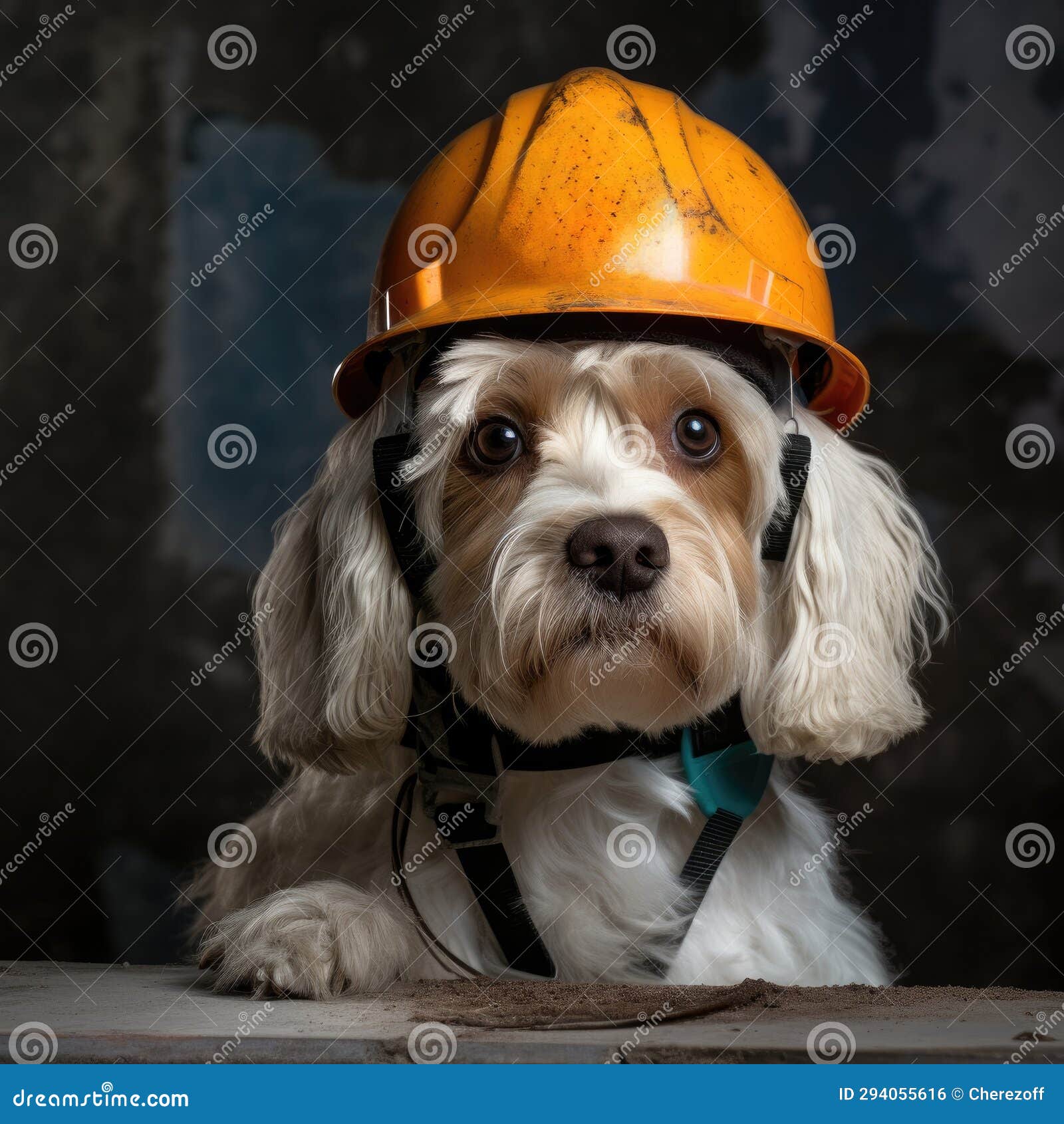 Dog in a Construction Helmet Stock Photo Image of labor, engineer