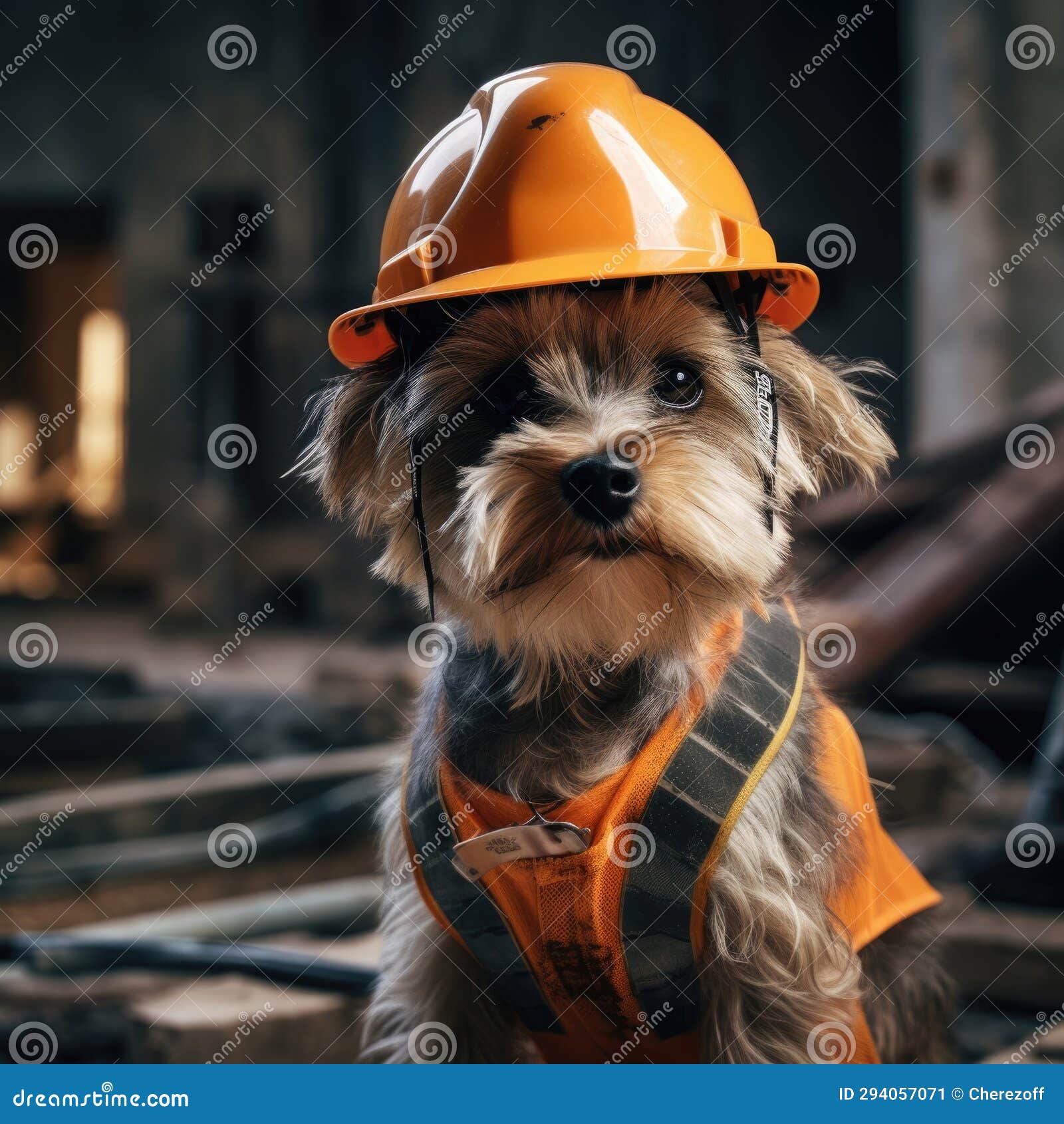 Dog in a Construction Helmet Stock Image Image of helmet