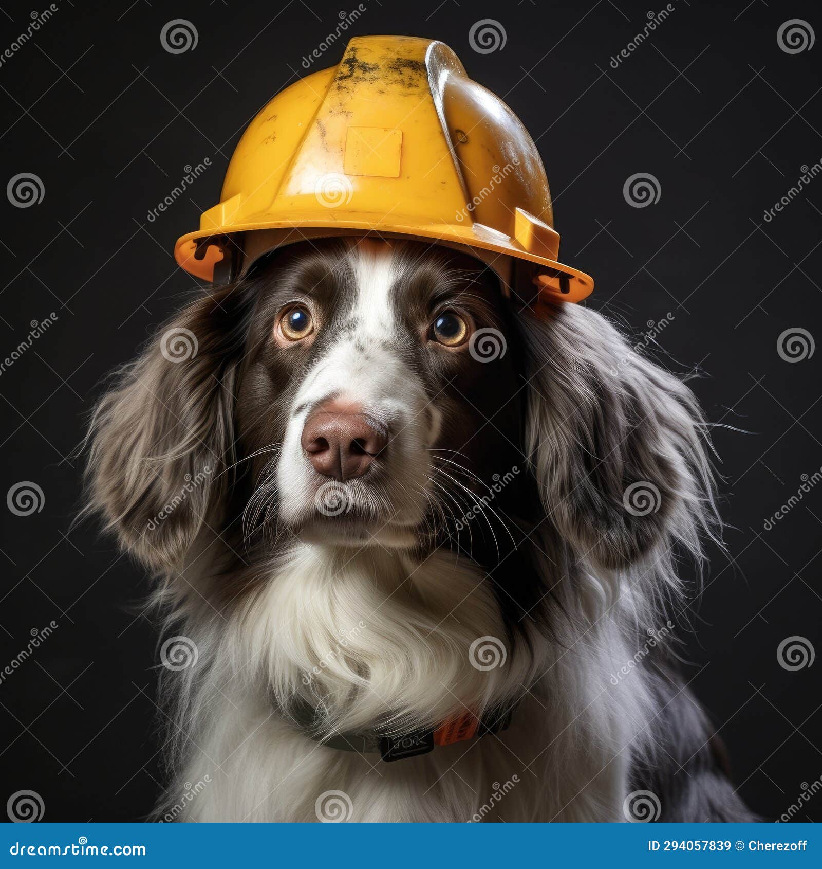 Dog in a Construction Helmet Stock Image Image of construction, puppy
