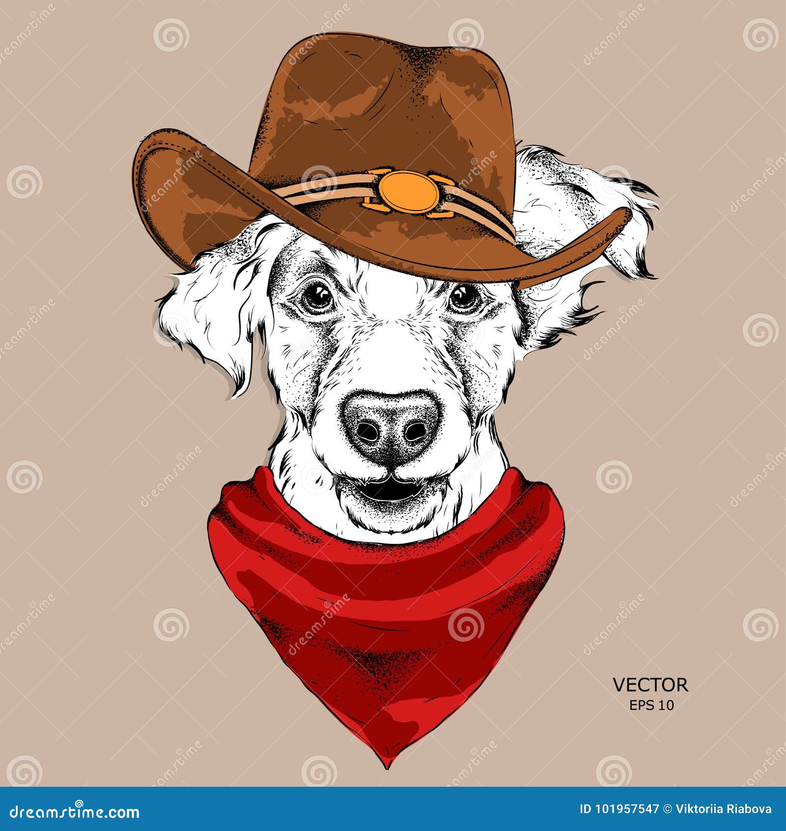 A Dog in a Cowboy Hat. Vector Illustration Stock Vector Illustration