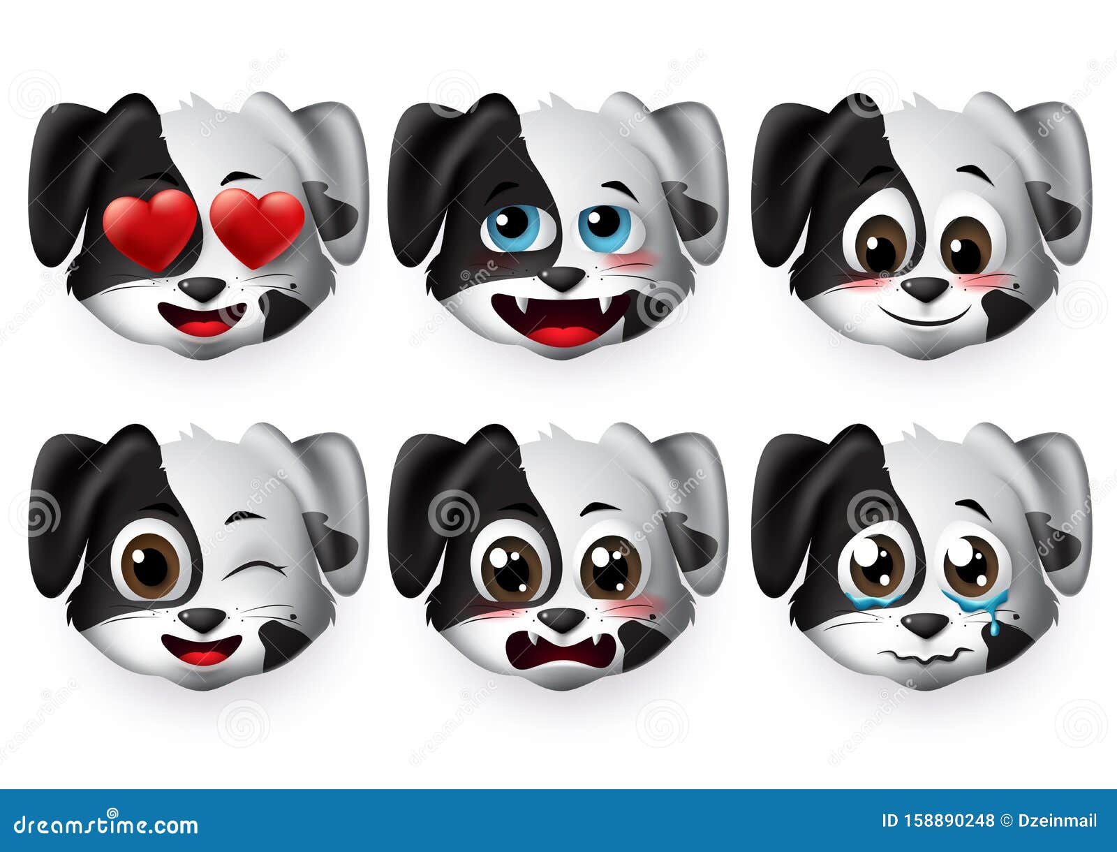 Dog Emoticon Vector Set. Cute Puppy Dogs Face Emoticons and Emojis in Funny  and Shy Facial Expressions. Stock Vector - Illustration of emojis,  character: 158890248