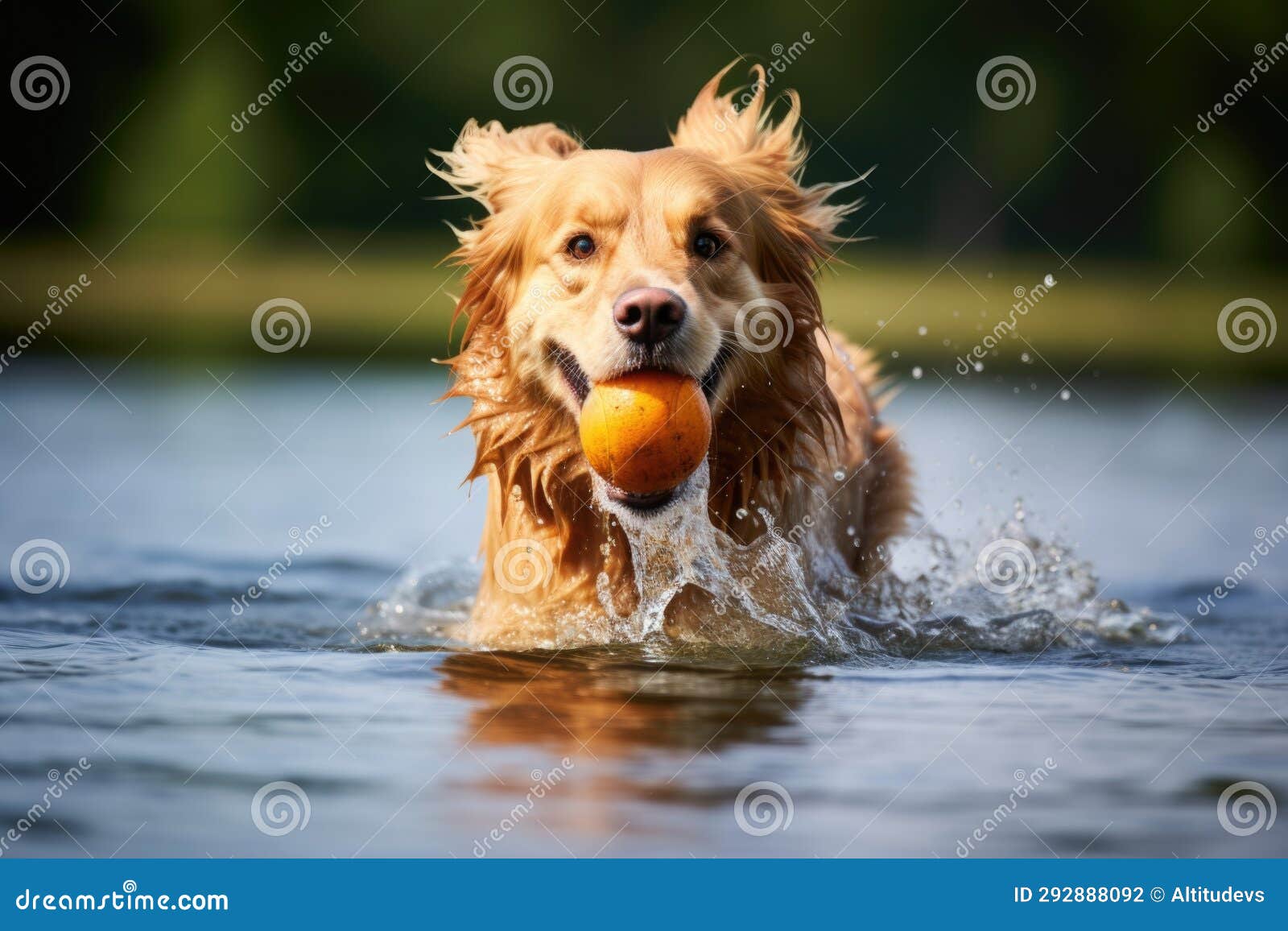 A Dog Fetching a Floating Toy in a Lake Stock Photo Image of