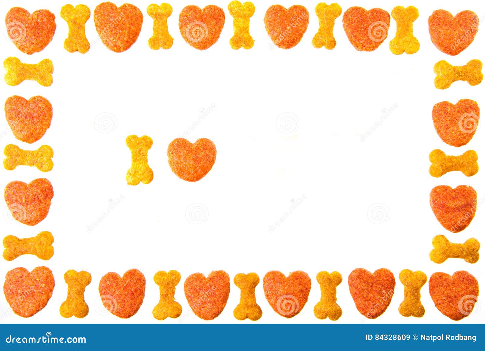 dog food frame or border on white background,cookies with copy