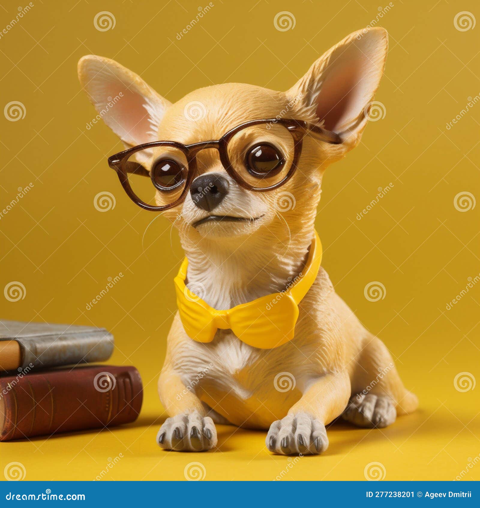 dog canino yellow cute background portrait animal glasses chihuahua puppy pet. generative ai.