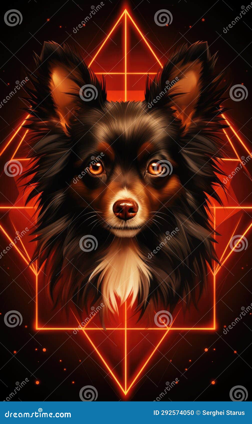 A Dog with Glowing Eyes and a Red Background, AI Stock Illustration