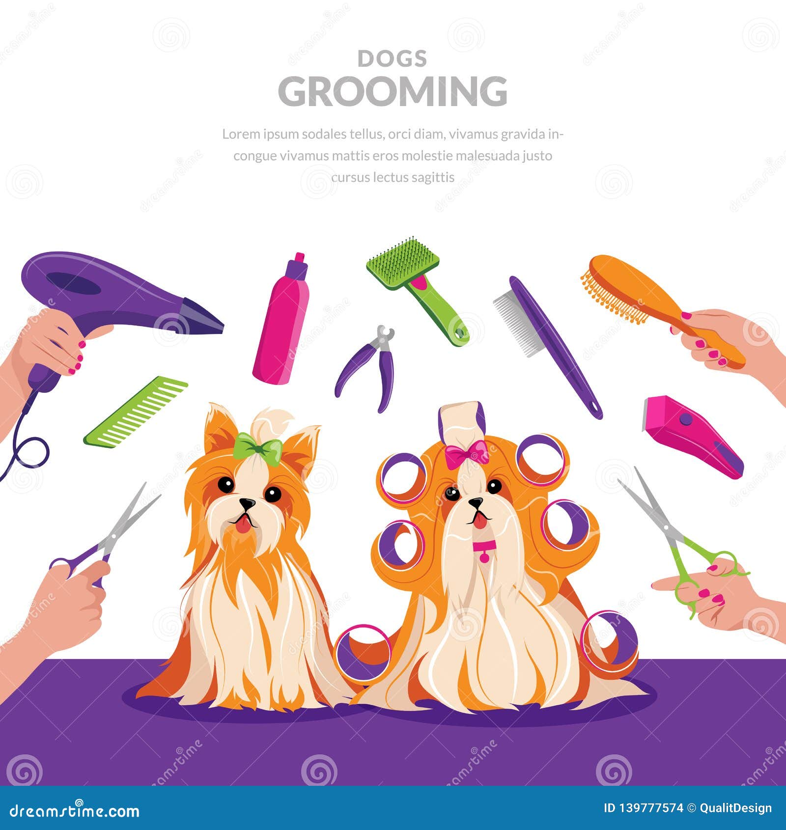 Dog Grooming Vector Cartoon Illustration. Pets Care Concept Stock Vector -  Illustration of equipment, element: 139777574