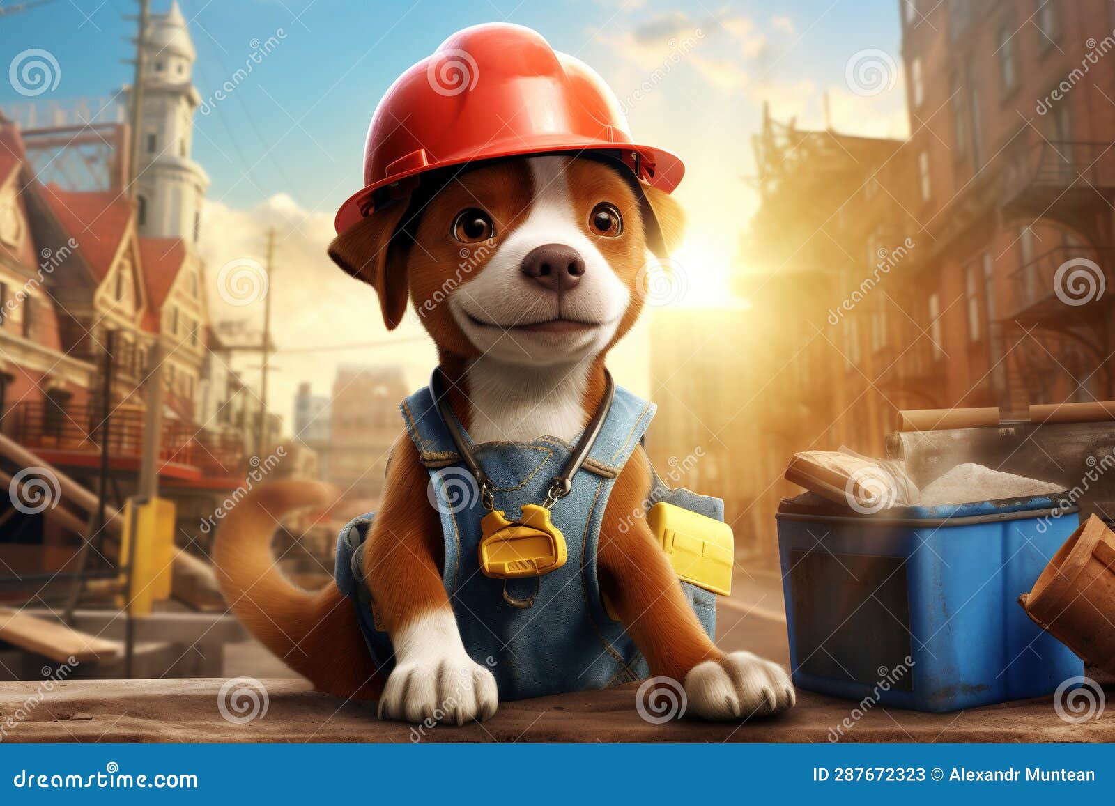 Dog in Hard Hat, Happy Labor Day Concept. Stock Image Image of helmet