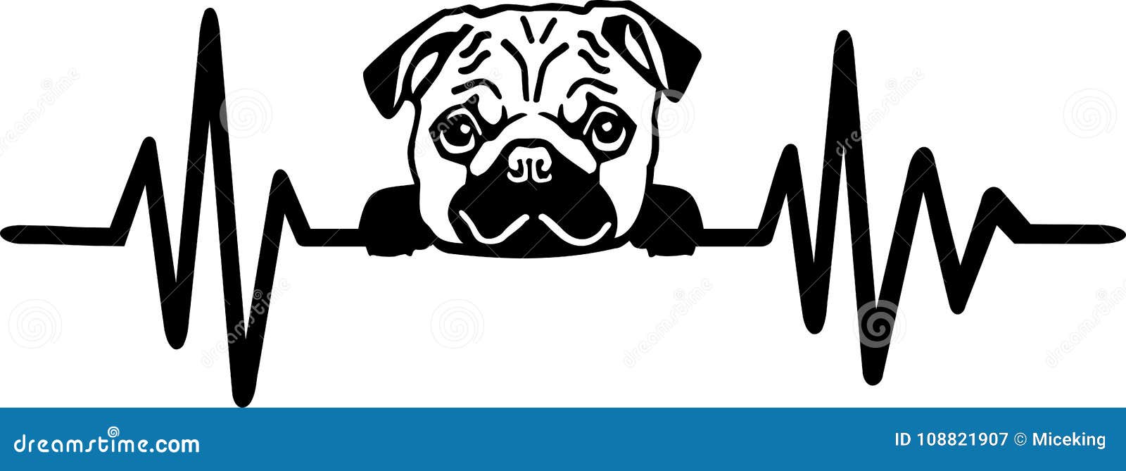 Dog Heartbeat Line with Pug Stock Vector - Illustration of vector