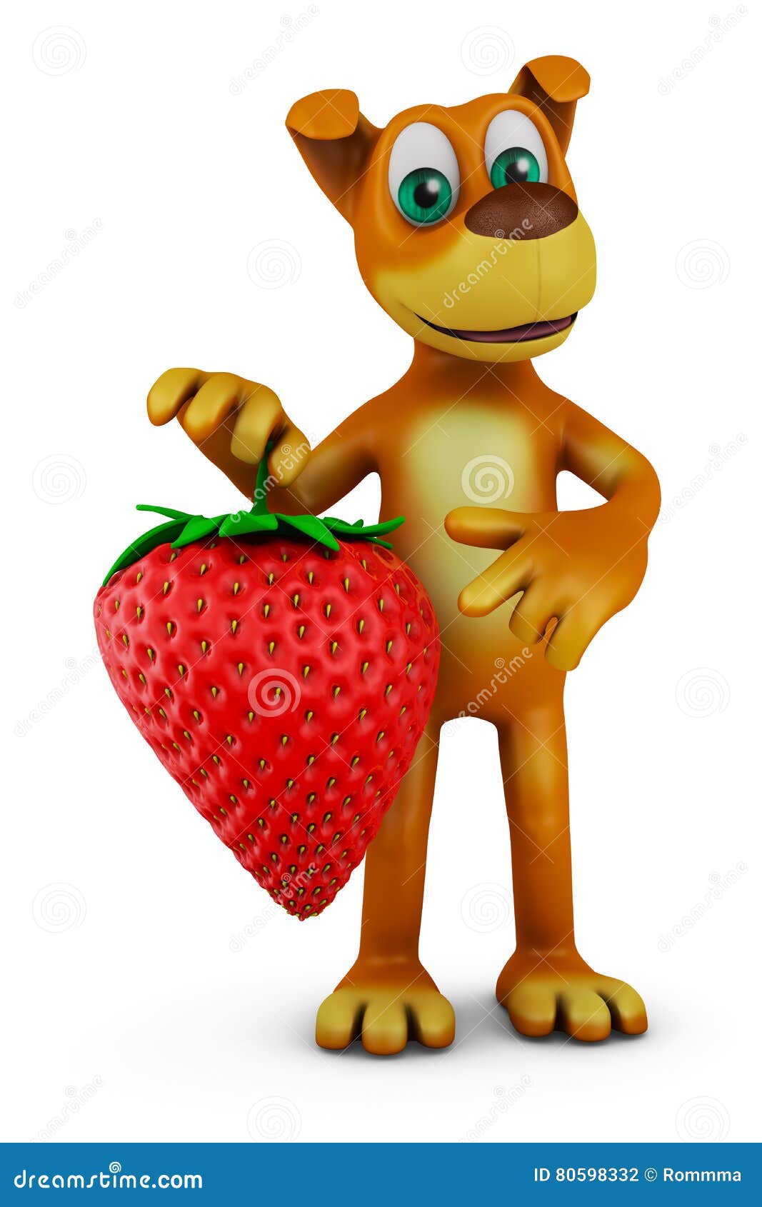 Dog holding strawberries stock illustration. Illustration of brown