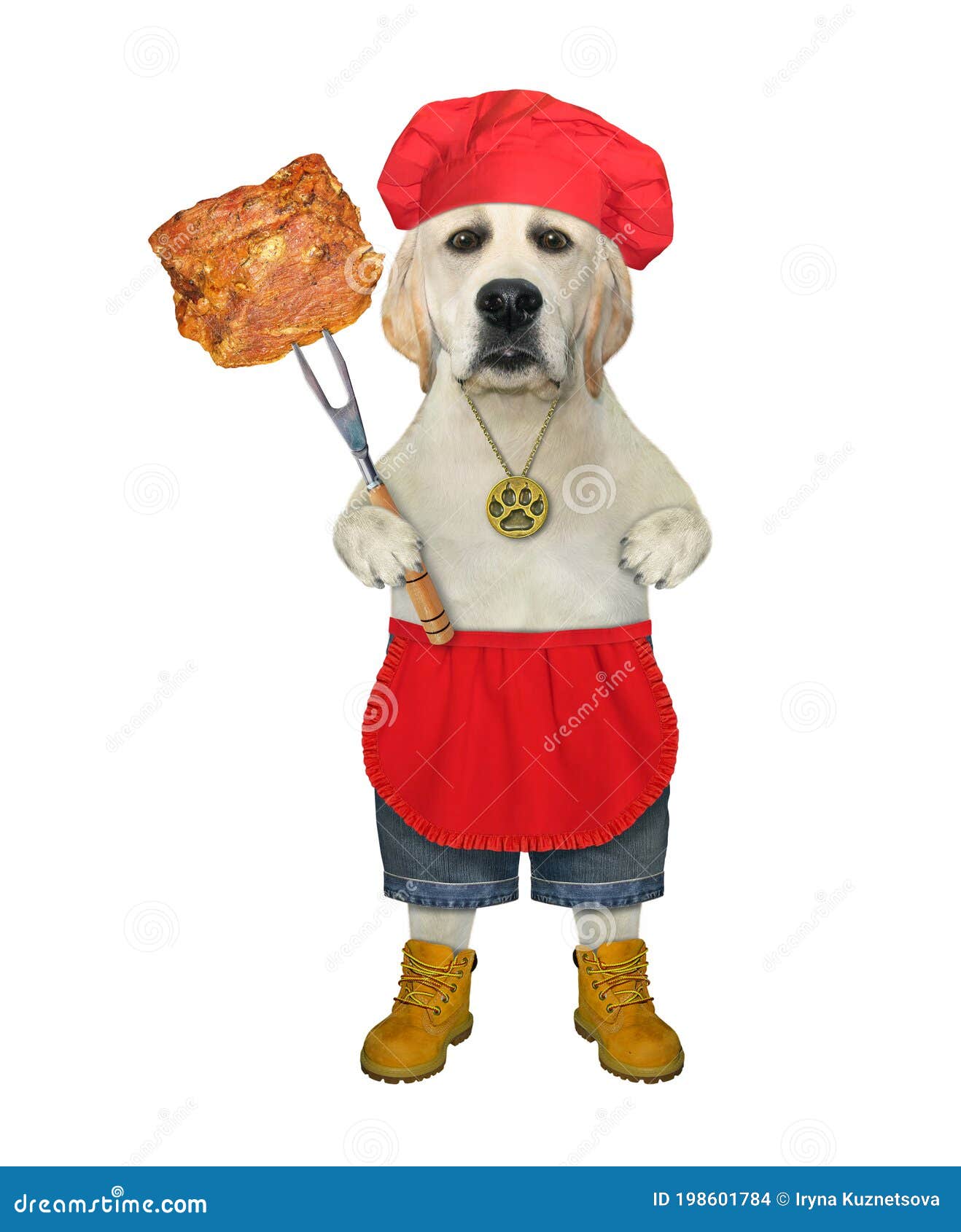 Dog Holds Barbecue Fork with Meat Stock Photo Image of concept, baked
