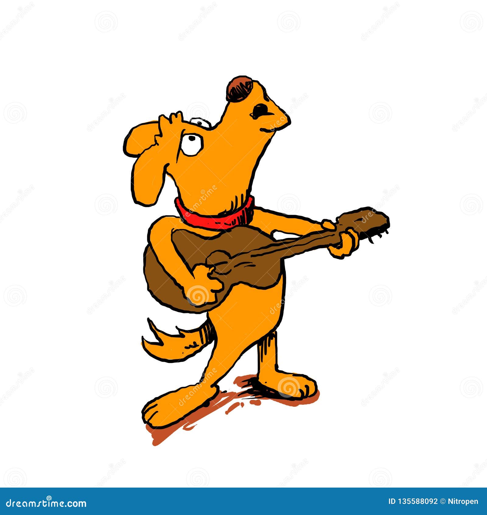 Dog howling with guitar stock illustration. Illustration of design