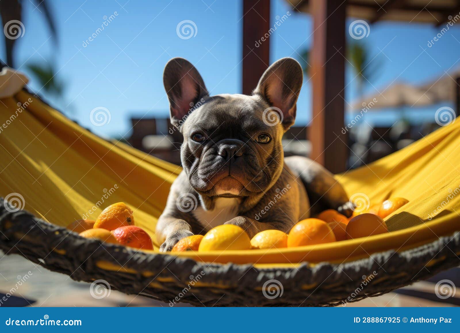 Dog Laid-Back Bulldog: Unwinding on Vacation on the Beach. Generative ...