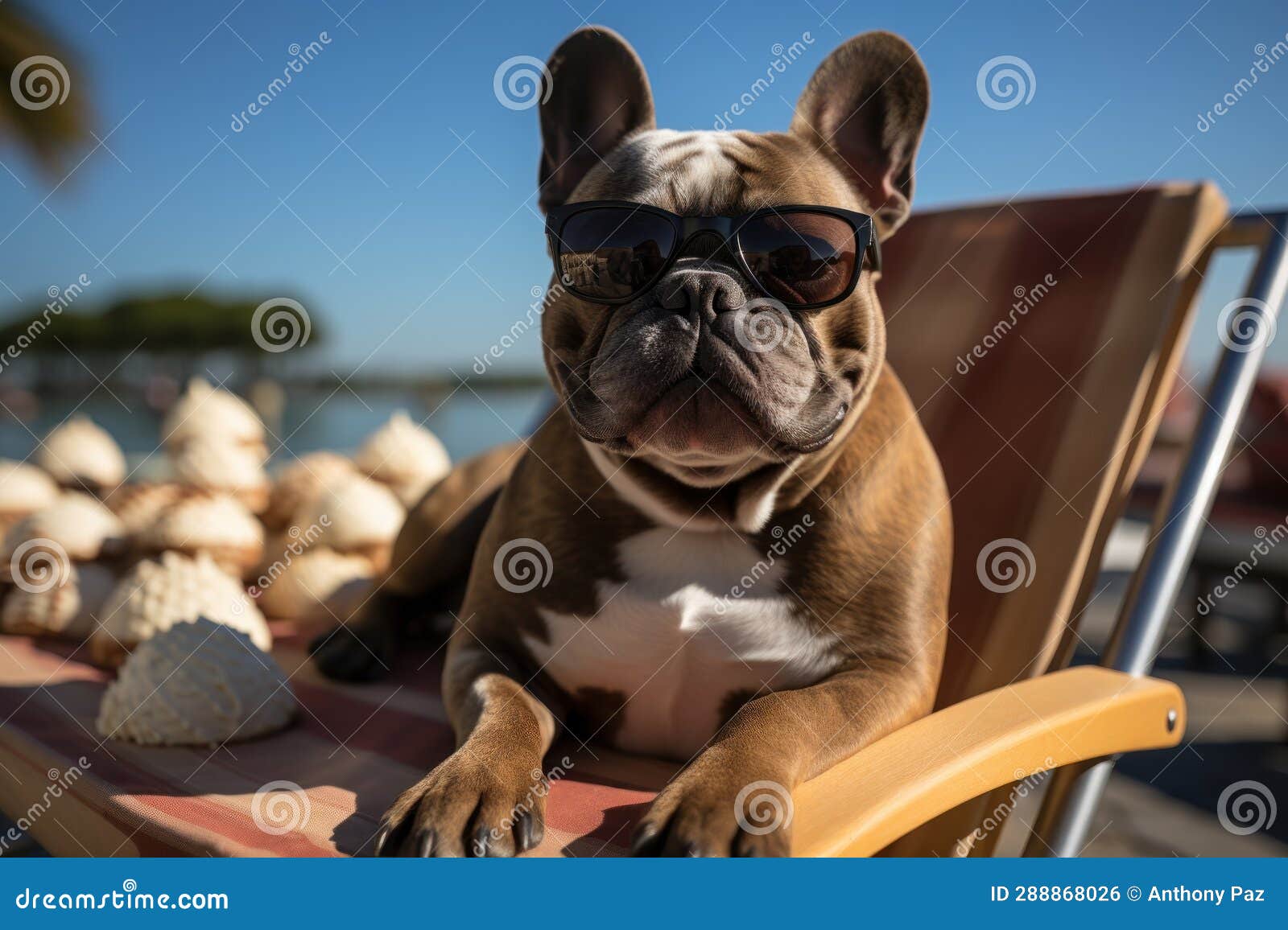 Dog Laid-Back Bulldog: Unwinding on Vacation on the Beach. Generative ...