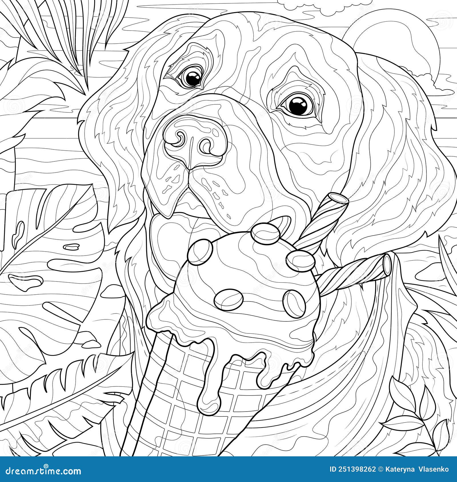 Dog Licks Ice Cream on the Beach.Coloring Book Antistress for Children ...