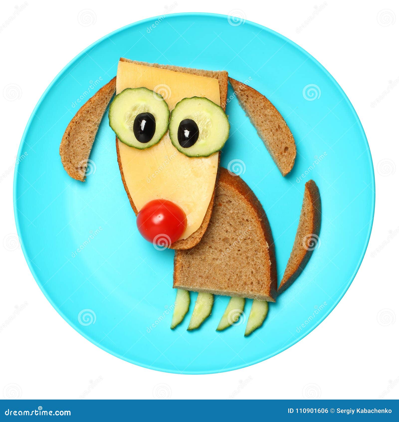 Dog Made As Sandwich on Blue Plate Stock Photo - Image of form ...