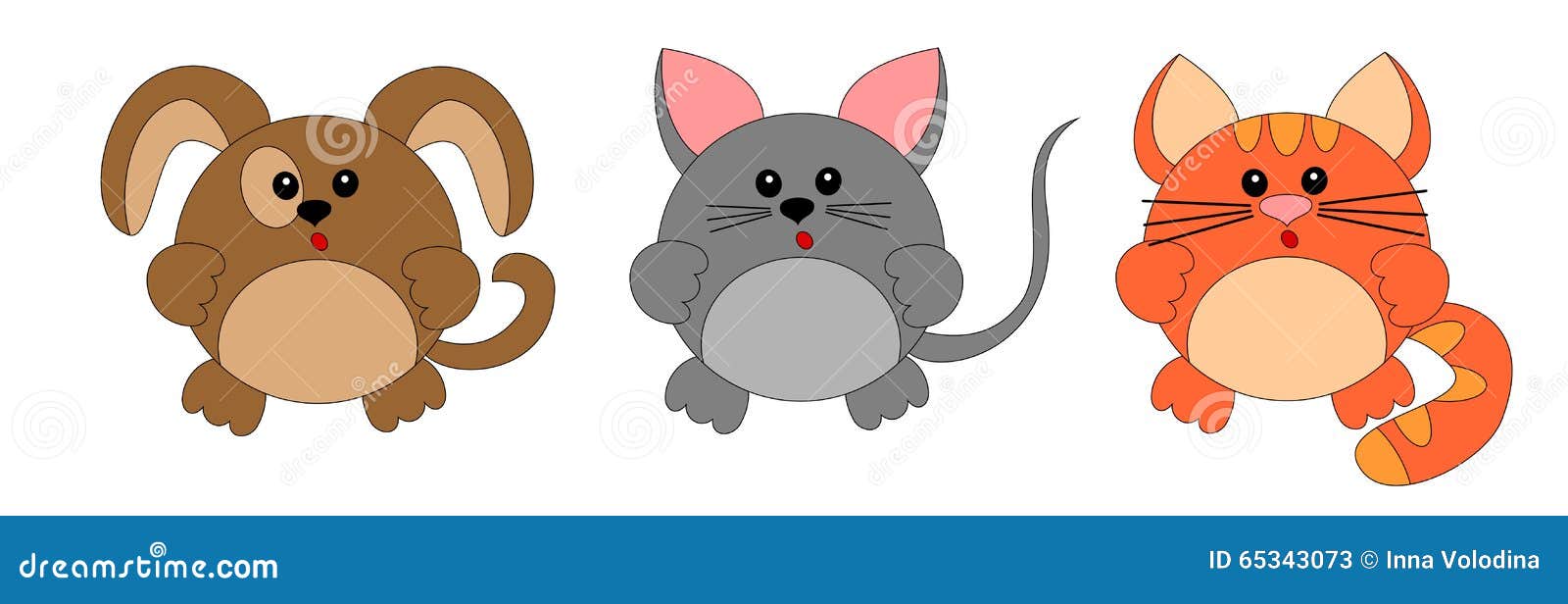 Dog, Mouse and Cat. Cartoon Stock Illustration - Illustration of white