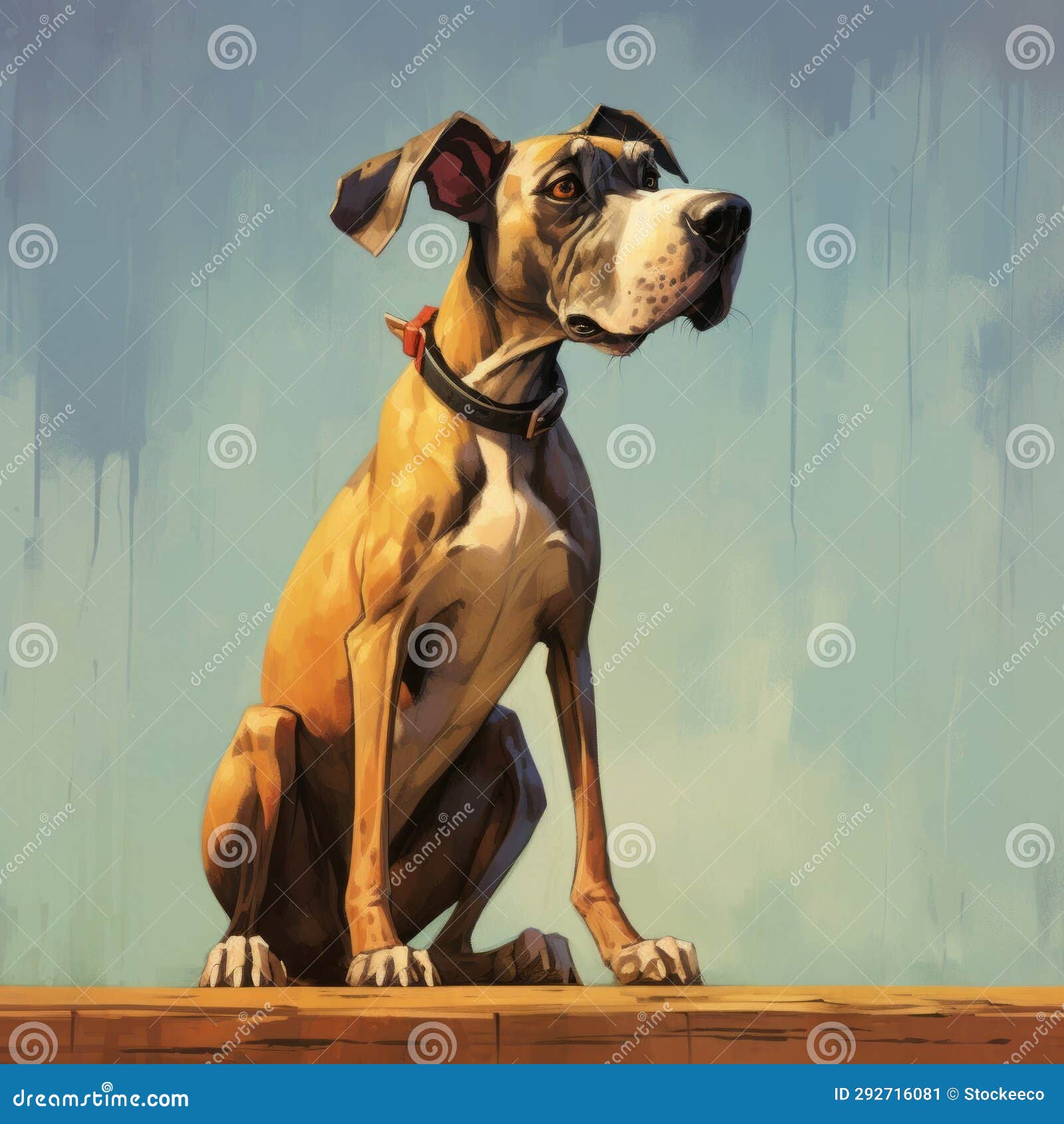 dog painting in james gilleard style: graphic novel realism with cartoonish character 