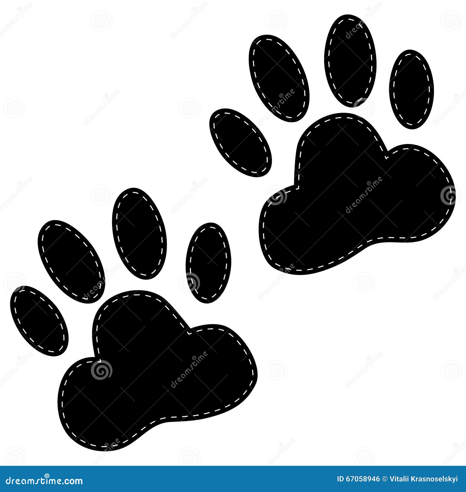 dog paws following  on a white background