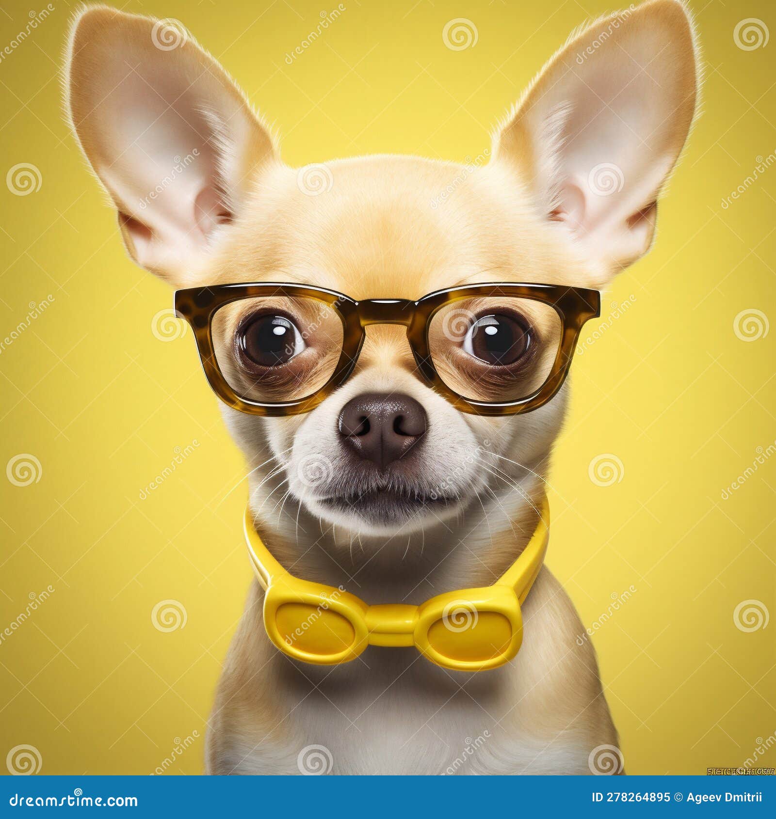 dog animal yellow puppy pet glasses eyeglass background portrait chihuahua cute. generative ai.
