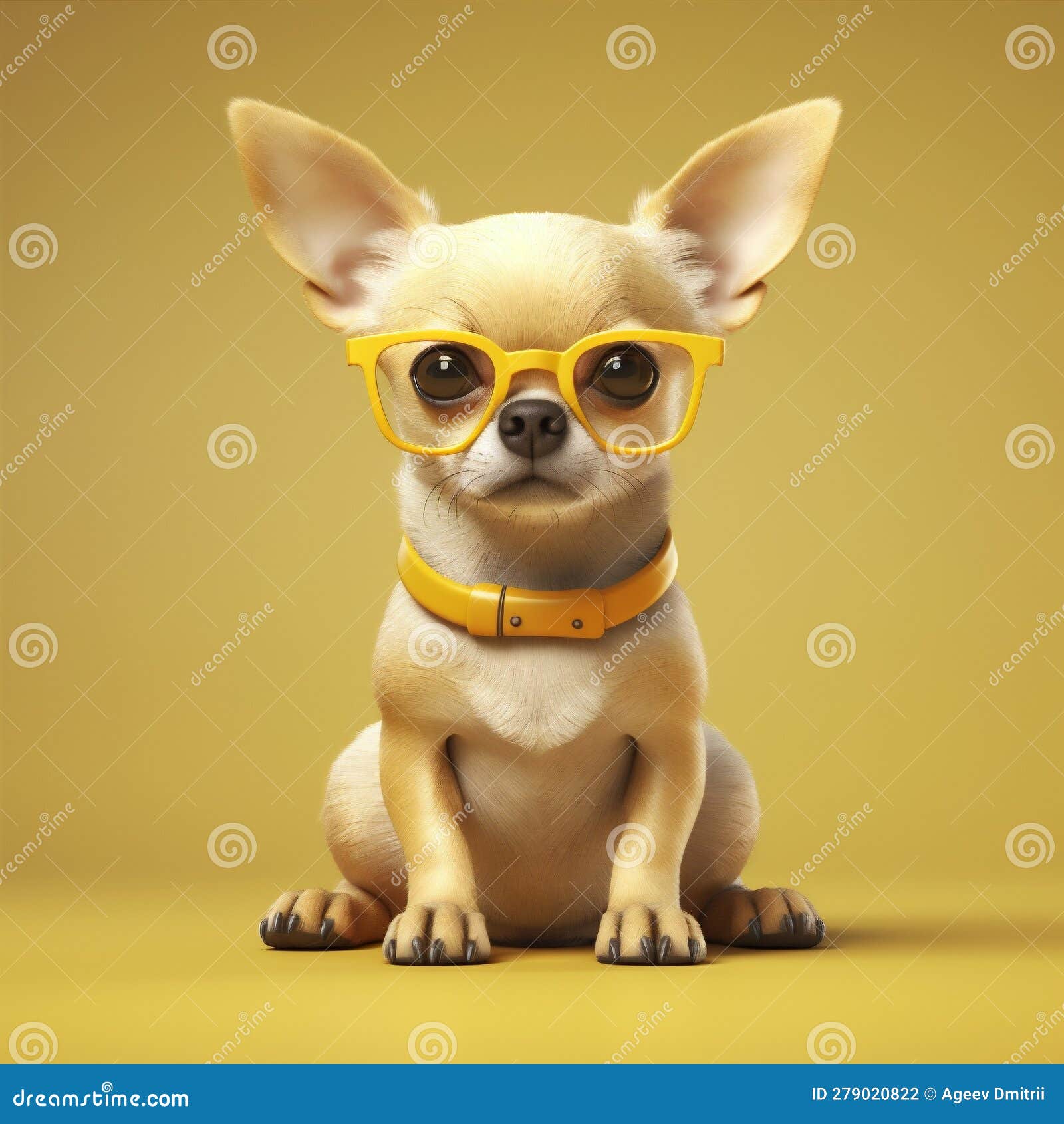 dog pet portrait glasses chihuahua background puppy fun cute yellow animal. generative ai.