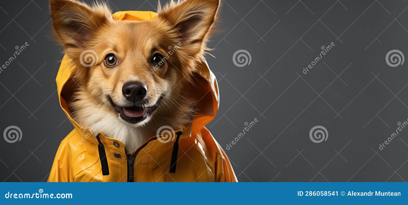 Dog in Raincoat, Panoramic Layout. Stock Image Image of sitting