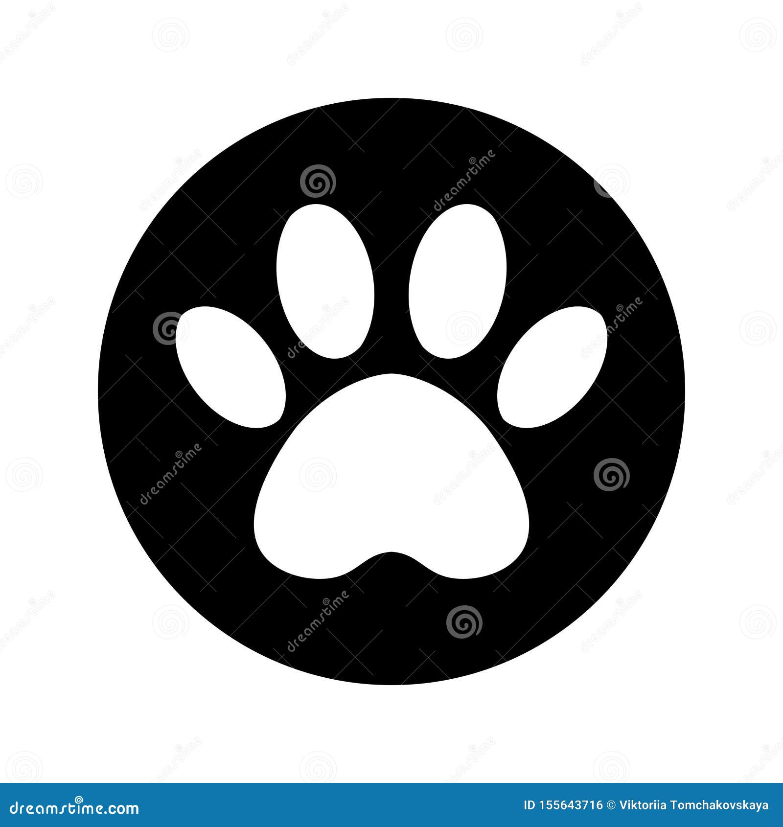 The Dog`s Track in the Black Circle. Cat Paw Print Inside Circle Stock Illustration - Illustration of button, graphic: