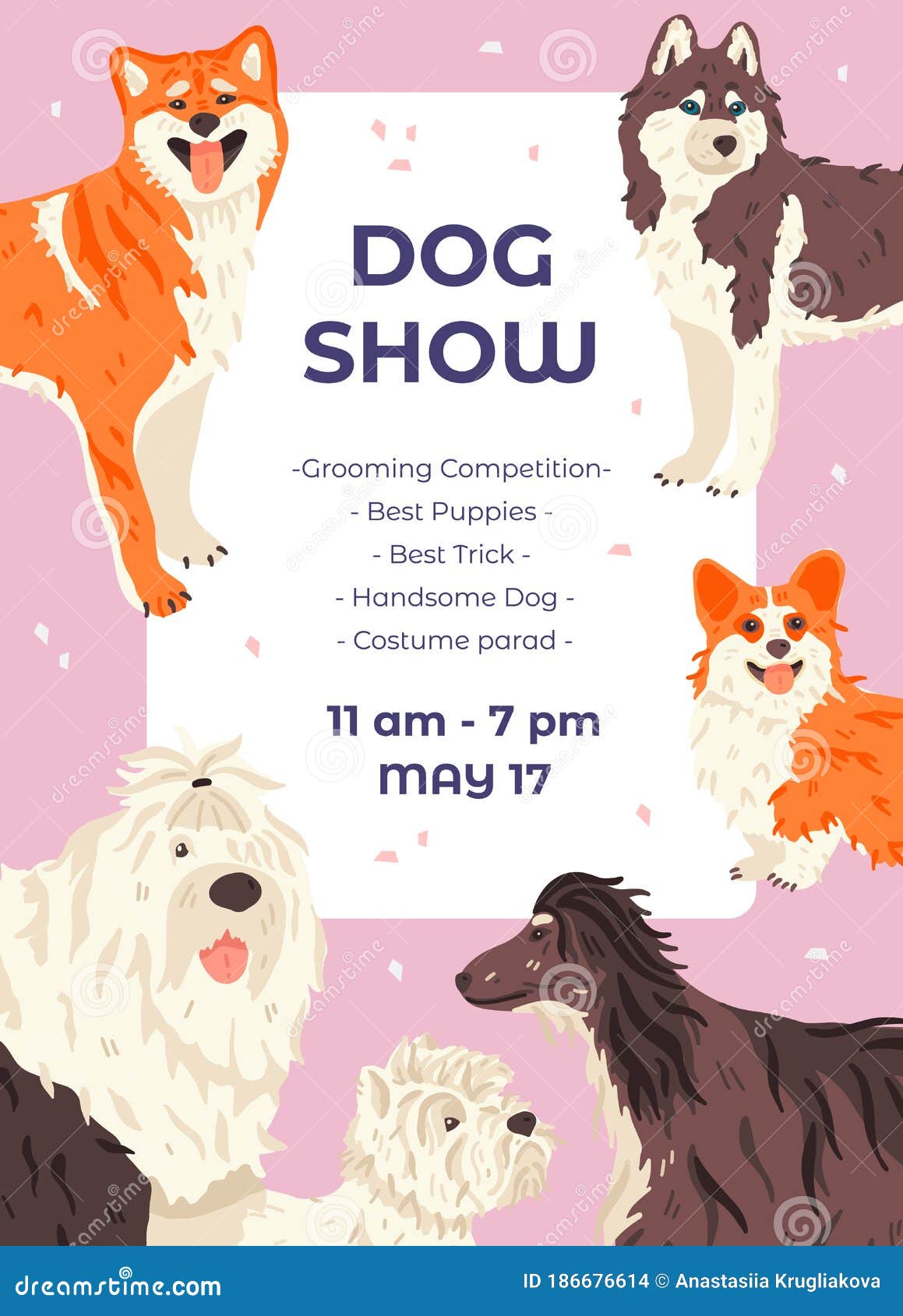 Dog Show Promo Poster Template With Different Dogs Stock Illustration Illustration Of Pets Drawn 186676614