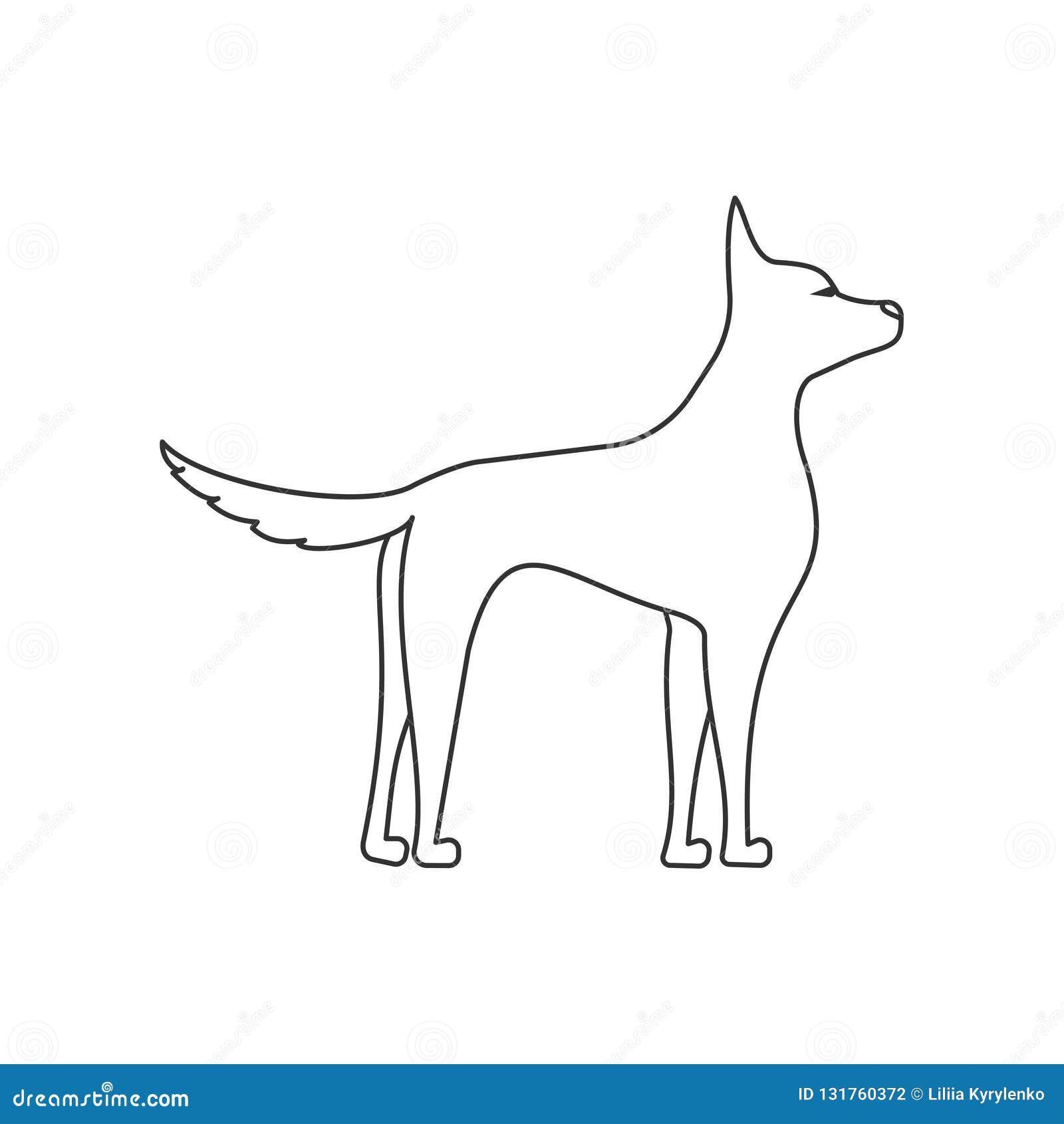 Dog Side View Linear Illustration. Pets And Grooming
