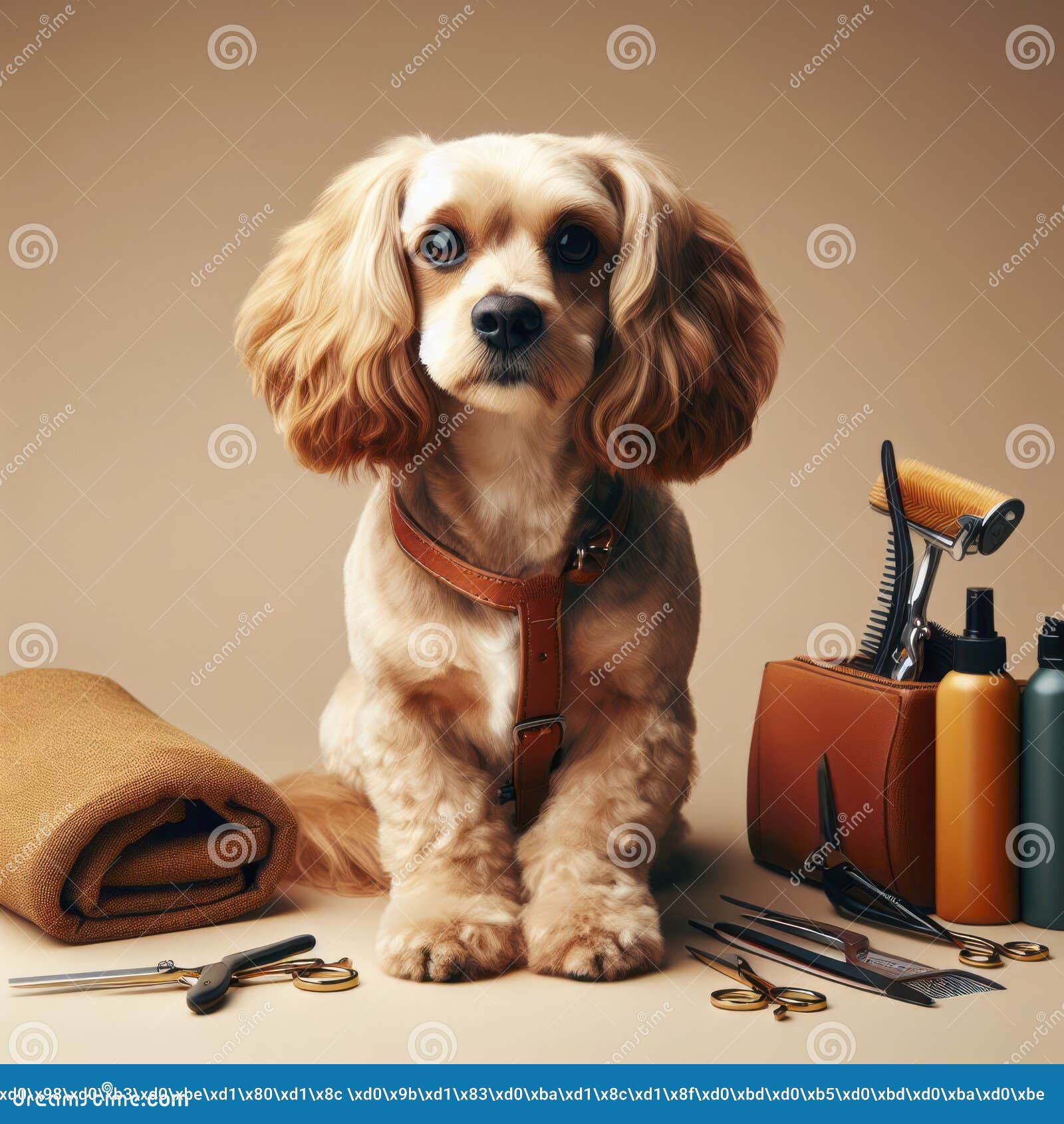 Dog Sitting with Grooming Tools. Ai Generative Stock Illustration
