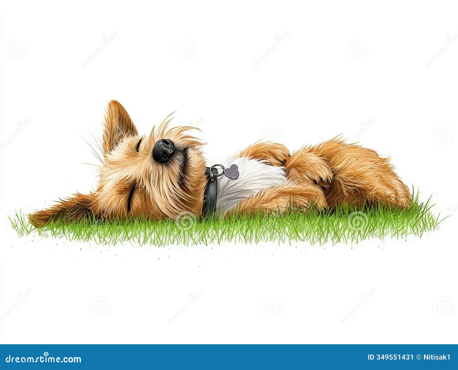 dog sleeping on soft grass white isolate background