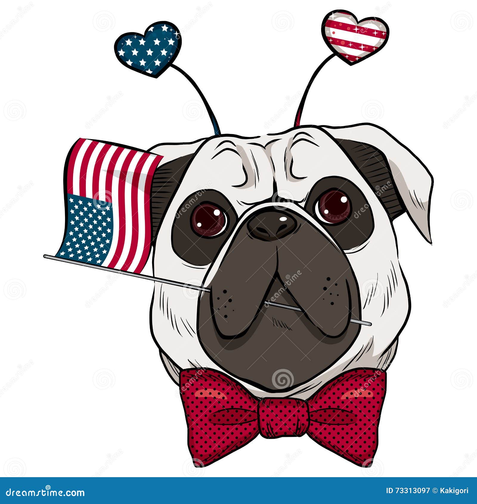 Cool Bulldog Head with American Flag Dog Vector Clipart Illustration Cartoon USA Flag US Dogs Digital File Download Artwork