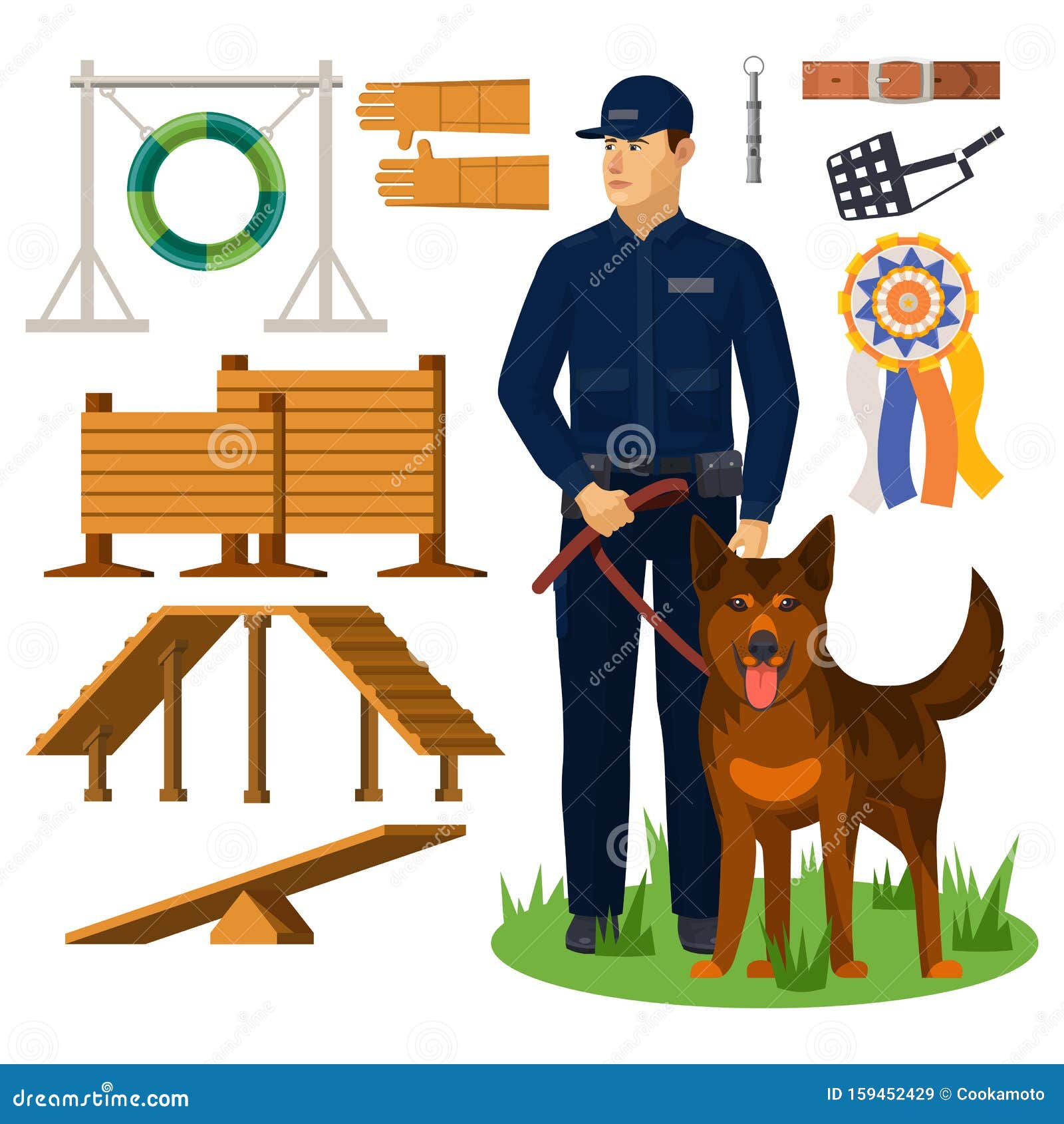 dog trainer and agility obstacles. policeman