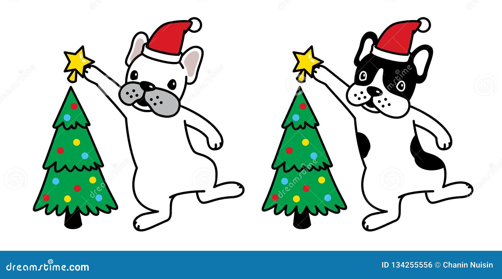 Dog Vector Christmas Tree French Bulldog Santa Claus Hat Xmas Star Icon Puppy Cartoon Character ...