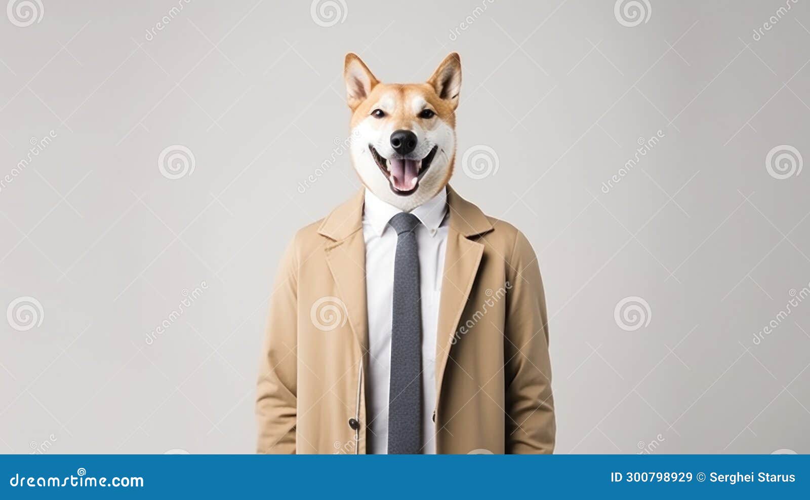 A Dog Wearing a Suit and Tie Standing in Front of a White Wall, AI