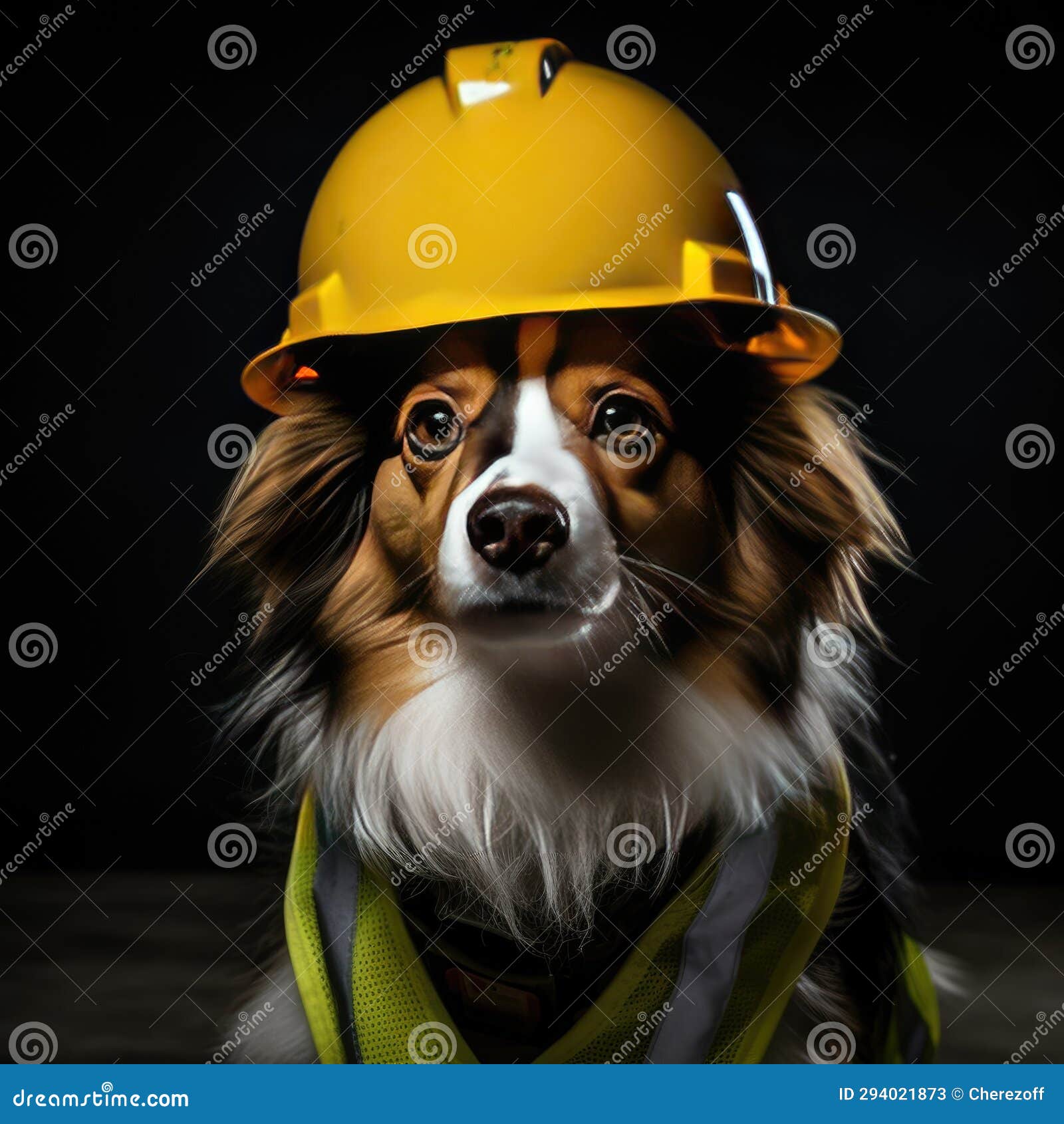 Dog in a Construction Helmet Stock Image Image of helmet, security