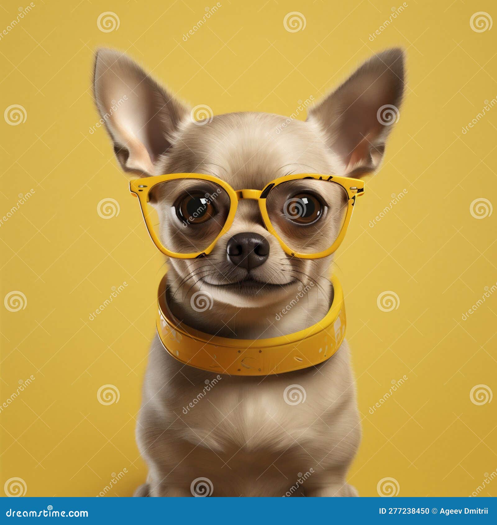 dog pet animal portrait yellow chihuahua puppy glasses cute  background. generative ai.