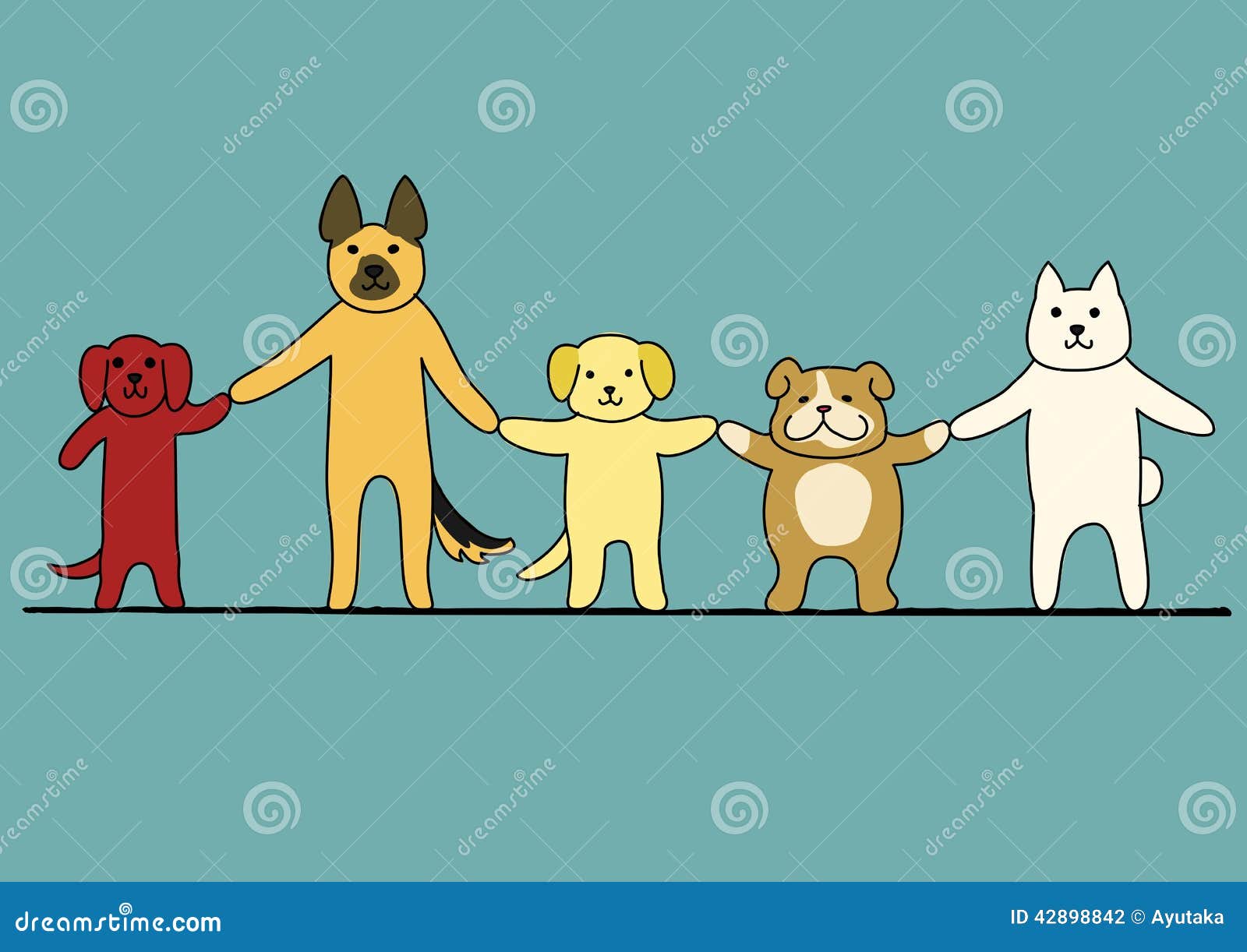 5 dogs hand in hand stock vector. Illustration of peace 42898842