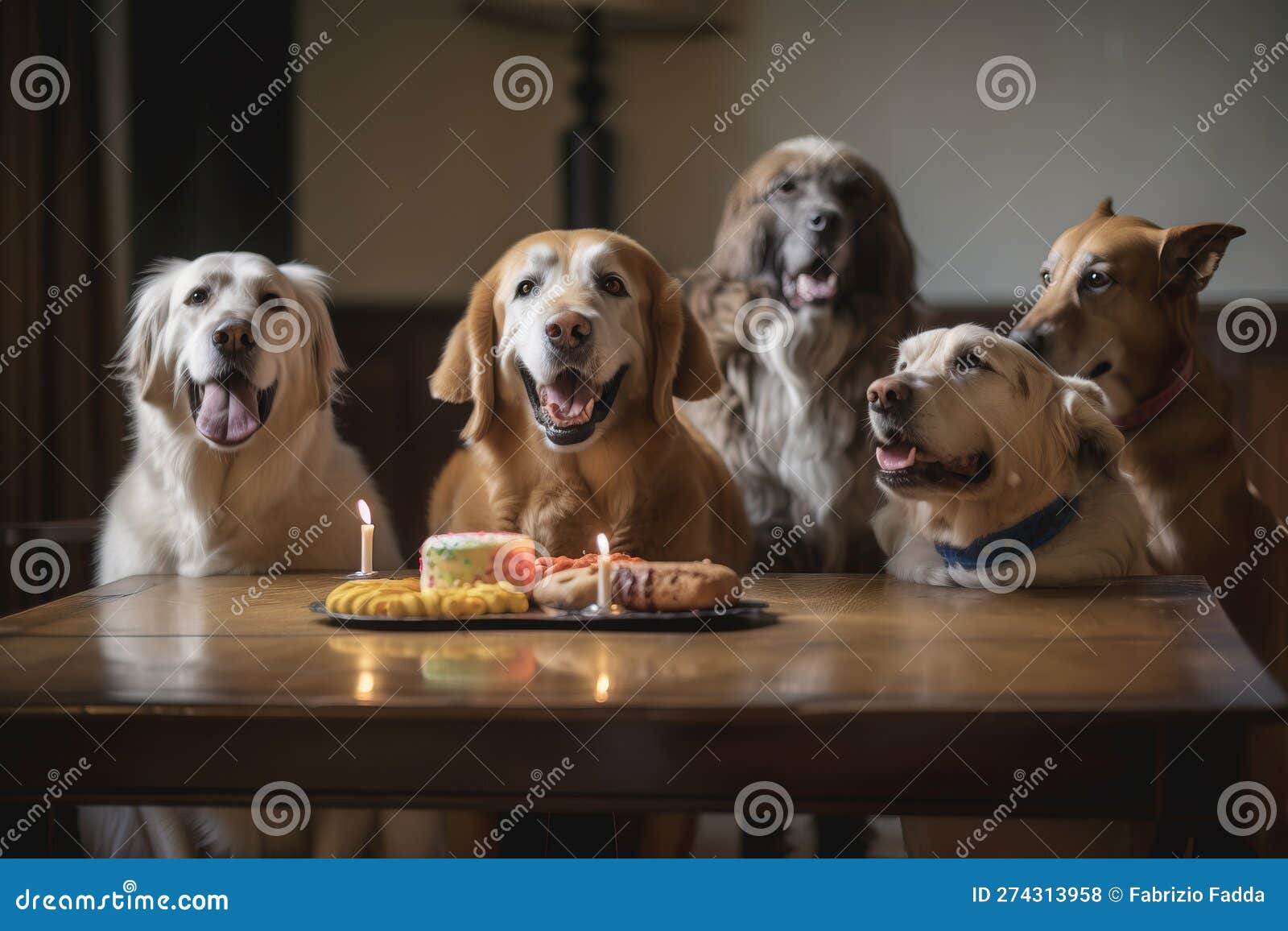 Dogs with Party Hats Celebrating Birthday. Generative AI Stock