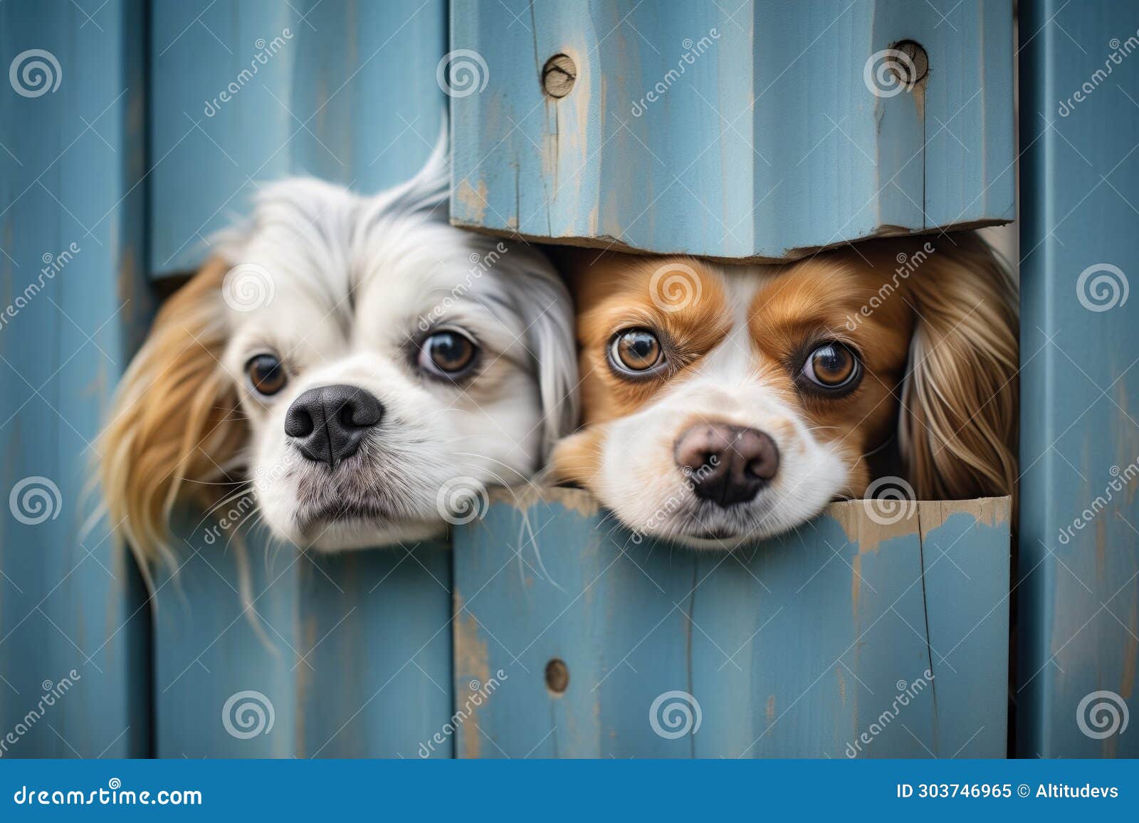 Dogs Peeking through a Hole in a Fence Stock Image Image of hidden