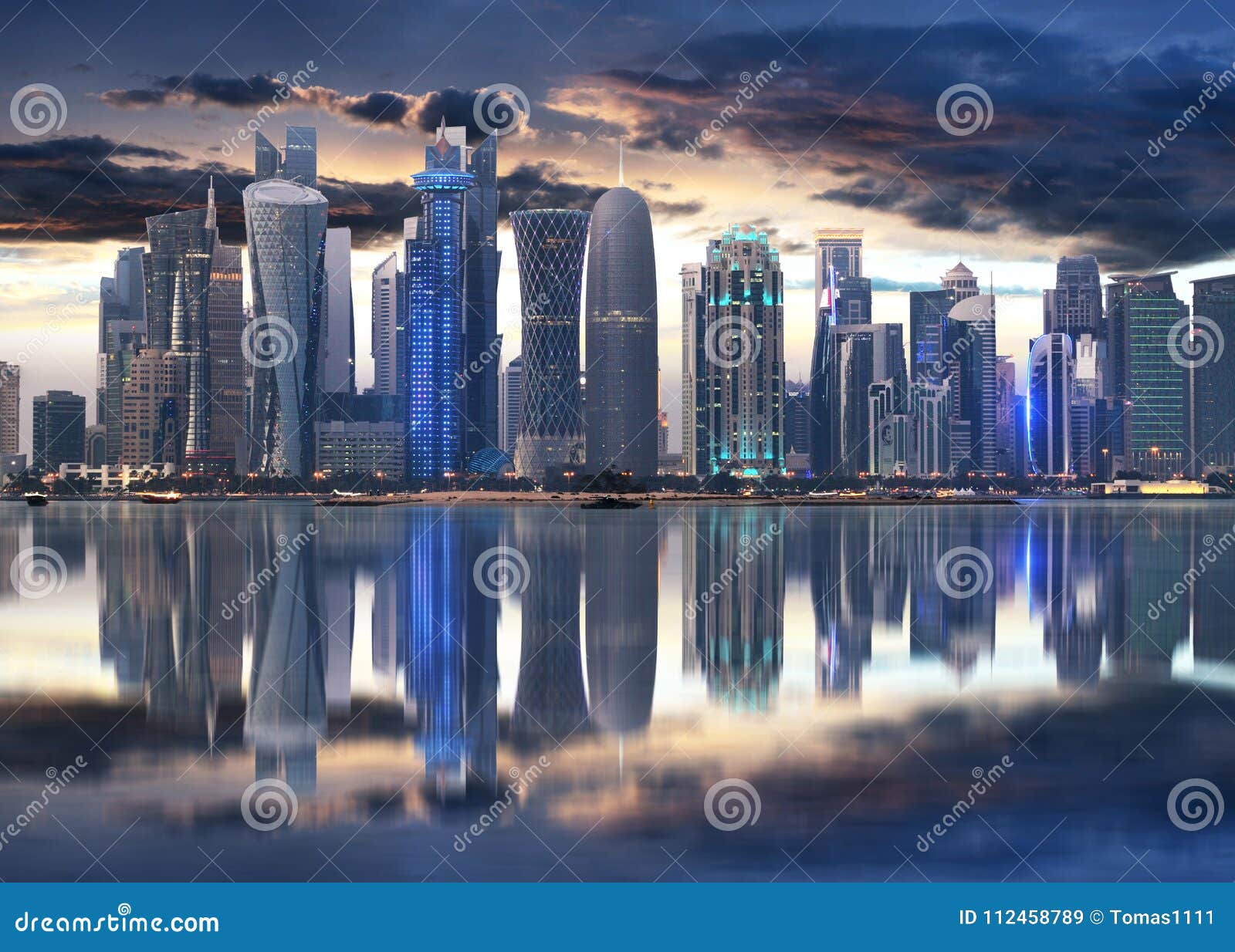 doha city skyline city center at night, qatar