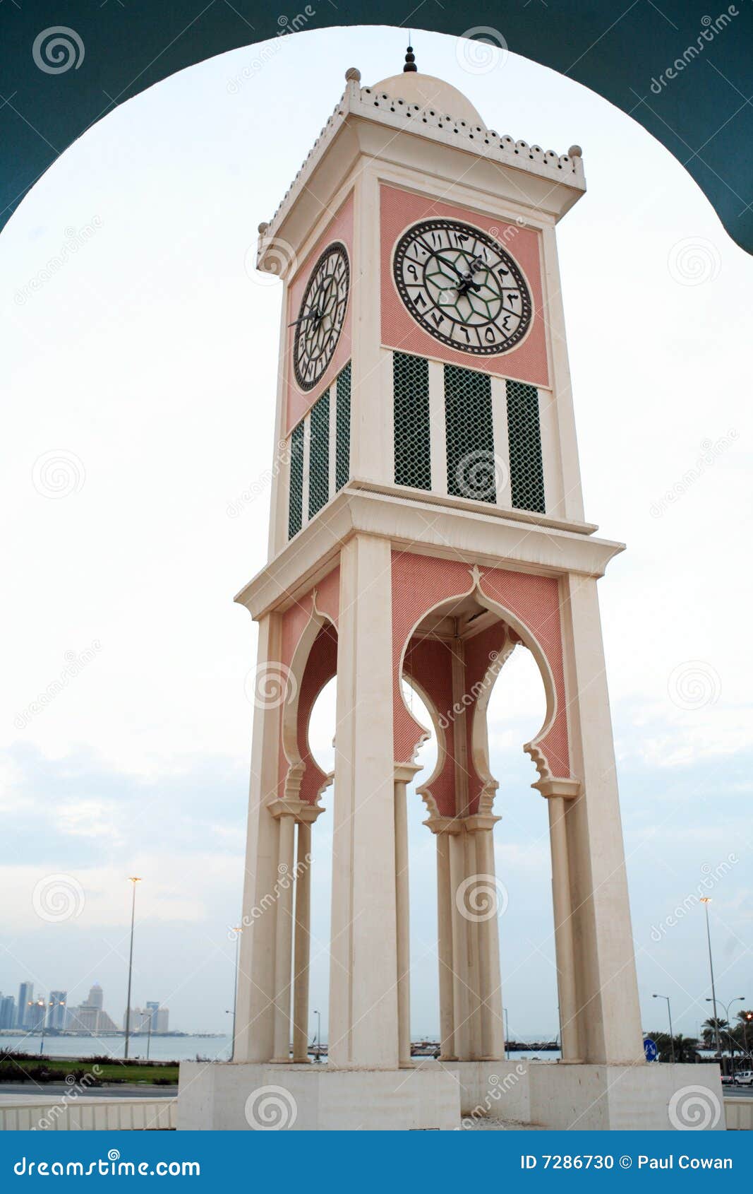 Doha clock tower vertical stock photo. Image of middle 7286730