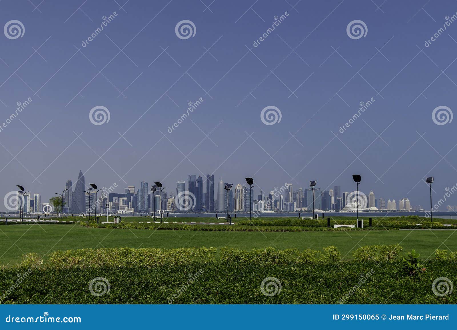 qatar, doha, view of skyscrapers from gardens