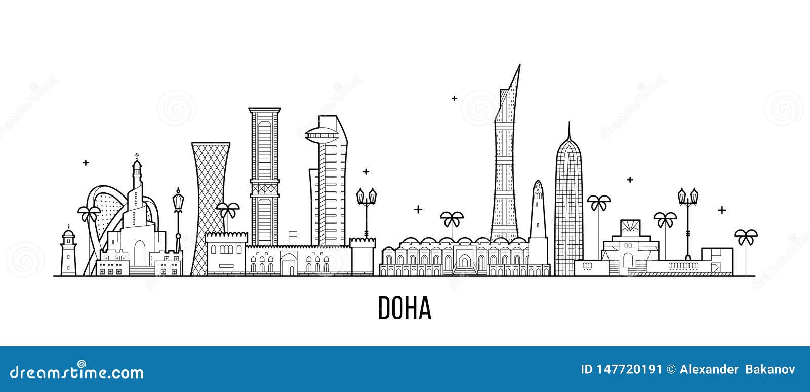 doha skyline qatar city buildings  linear