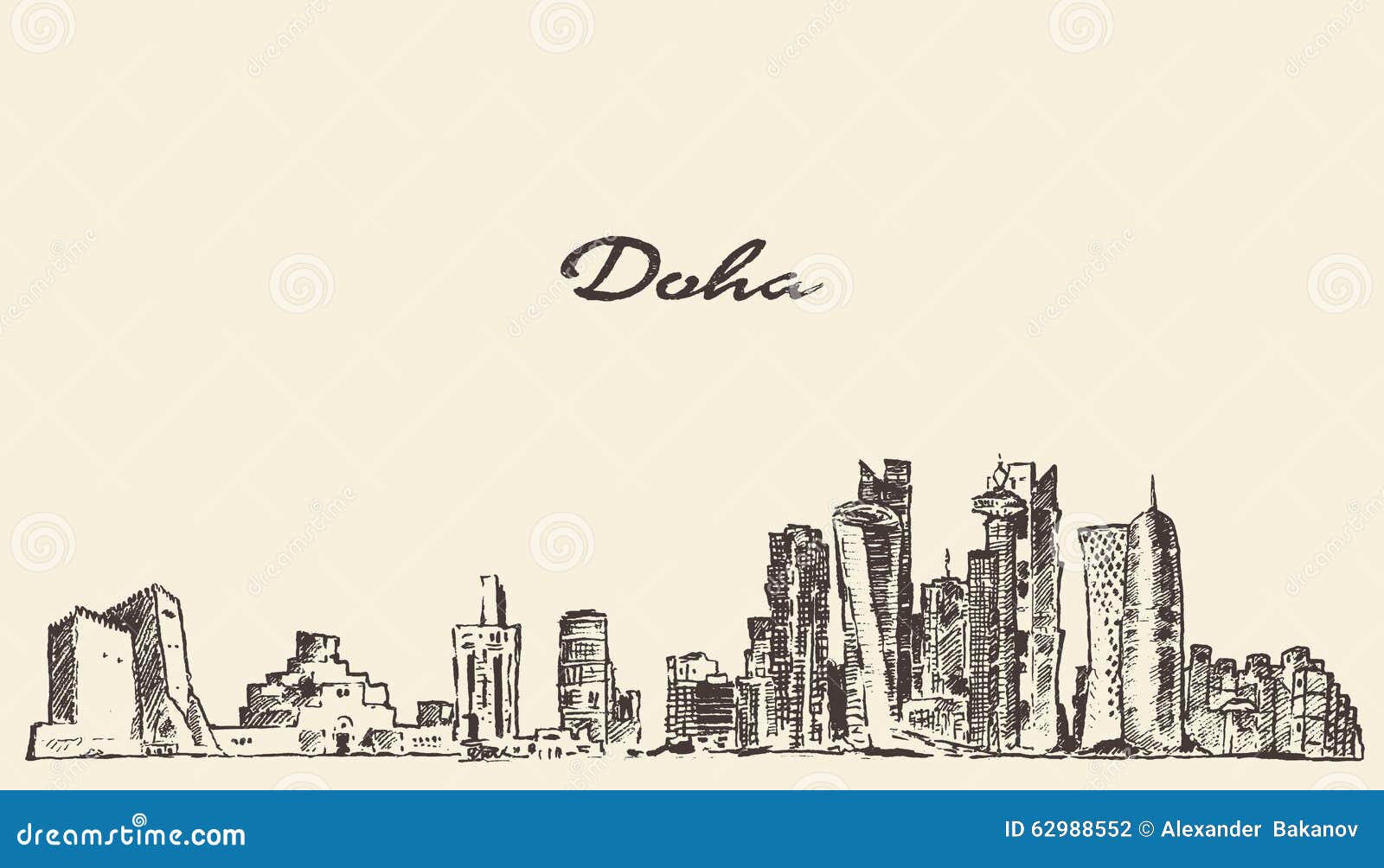 doha skyline   hand drawn