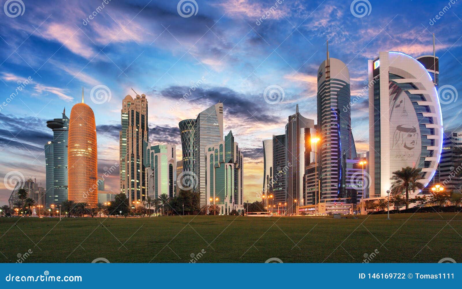 Doha Skyline of West Bay Center during Sunrise, Qatar Editorial Photography Image of panorama