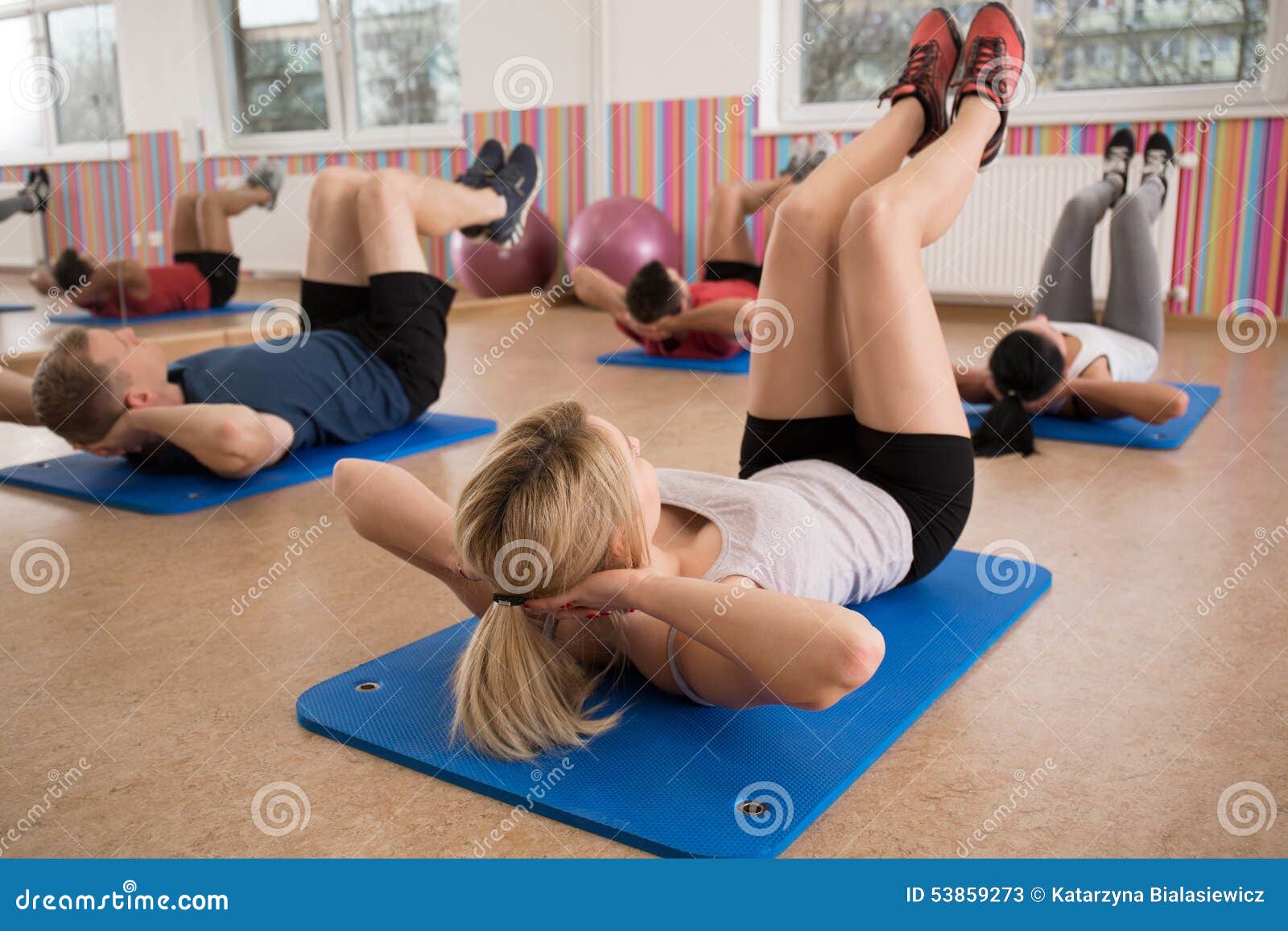 Doing Crunches On Floor Mat Stock Image Image Of Strengthen