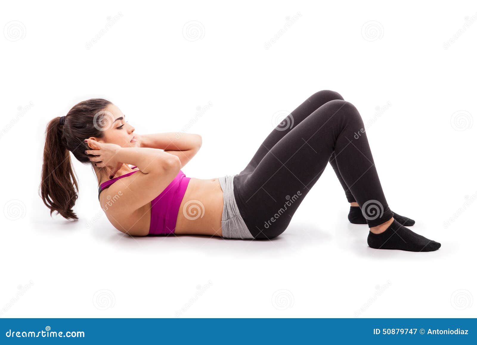 Doing Some Crunches On The Floor Stock Image Image Of White
